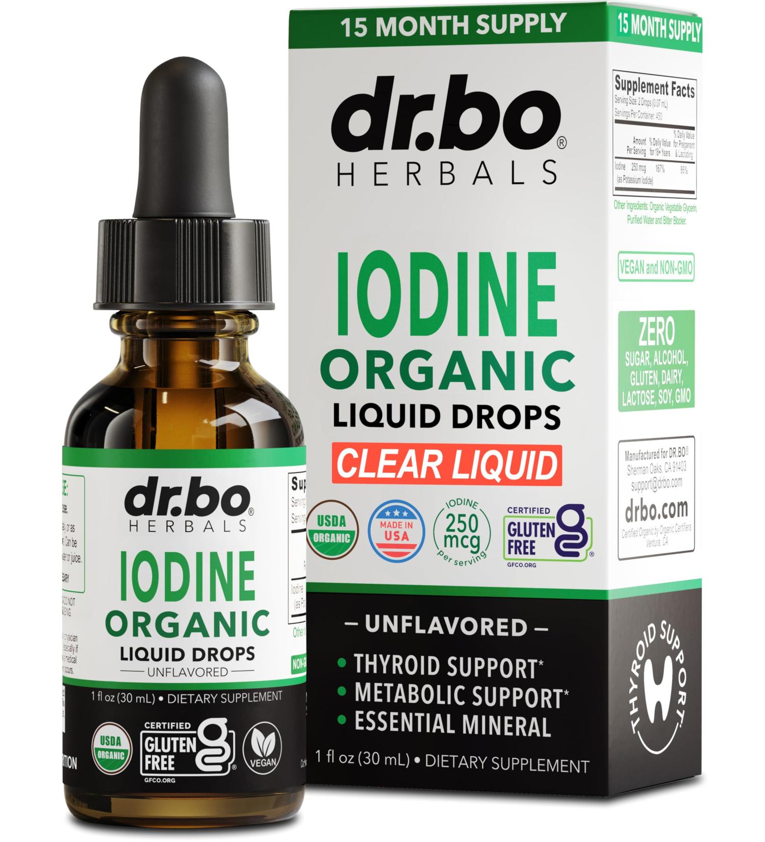 Iodine Liquid Drops Potassium Iodide - 1 Year Supply Pure Clear Organic Iodine Drops Supplement Plus Thyroid Support - Organic Potassium Iodide Liquid Supplement Tincture Thyroid Supplements 1 Fl Oz - Buy Online on GoSupps.com