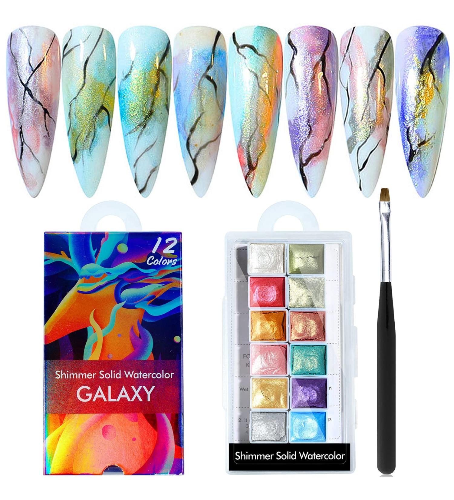 U-Shinein 12 Colors Watercolor Nail Paint Powder - Nail Art Painting Marble Chrome Pearlescent Glitter Powder DIY Manicure - Color 01 - Buy Online on GoSupps.com