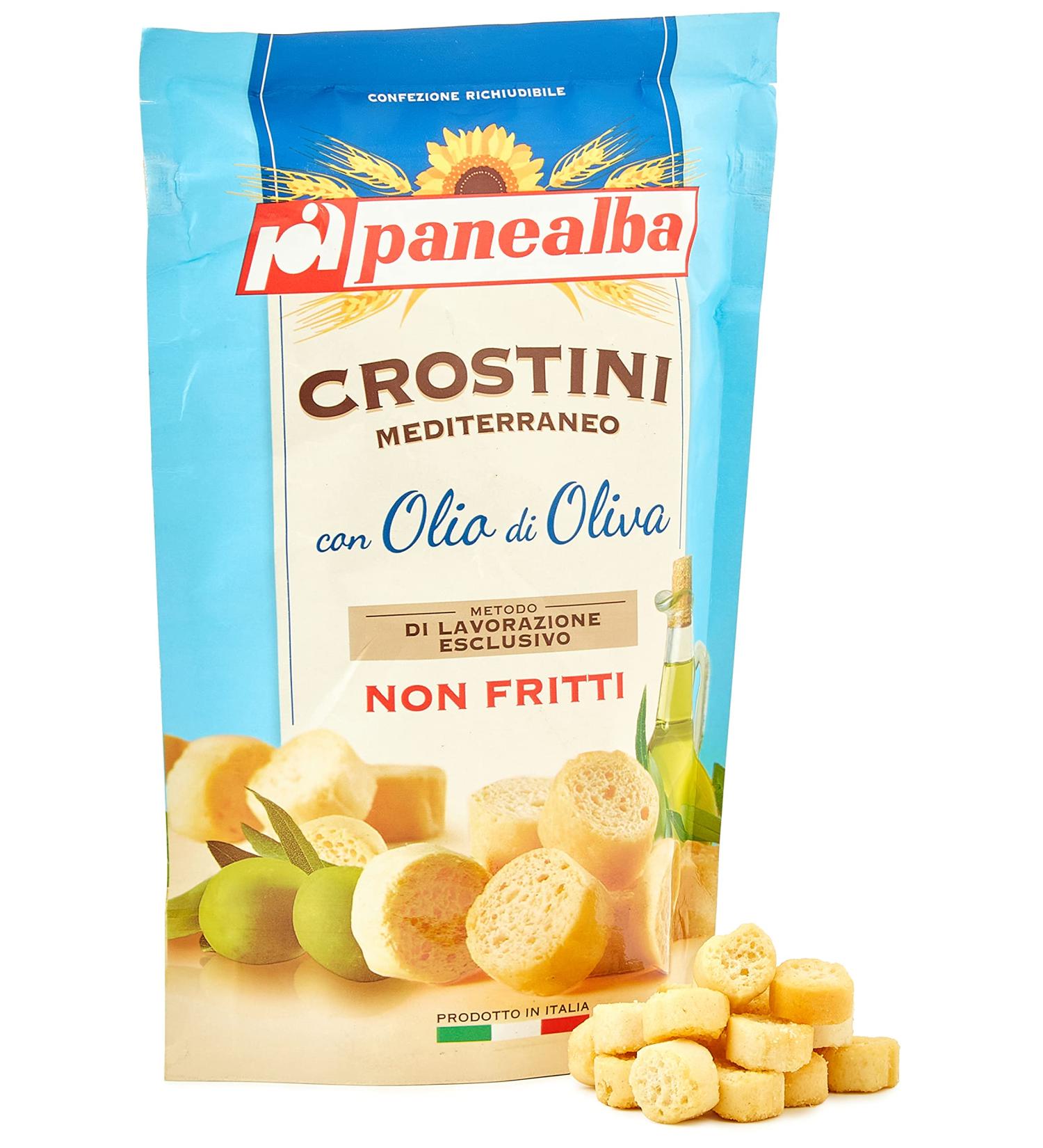 Panealba Crostini Non Fritti Gusto Mediterraneo 100g - Non-Fried Croutons with Olive Oil & Salt for Authentic Mediterranean Flavor - Buy Online on GoSupps.com