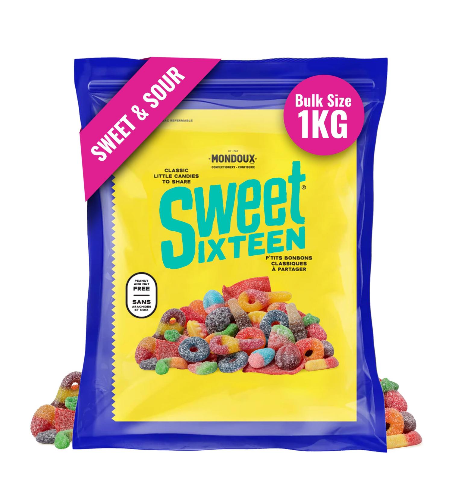Sweet Sixteen Sweet and Sour Candy Classic Mix of Sour-Coated Gummies 1kg per Pack Peanut & Nut-Free Candies Soft Chewy and Always Fresh 1 kg (Pack of 1) - Buy Online on GoSupps.com