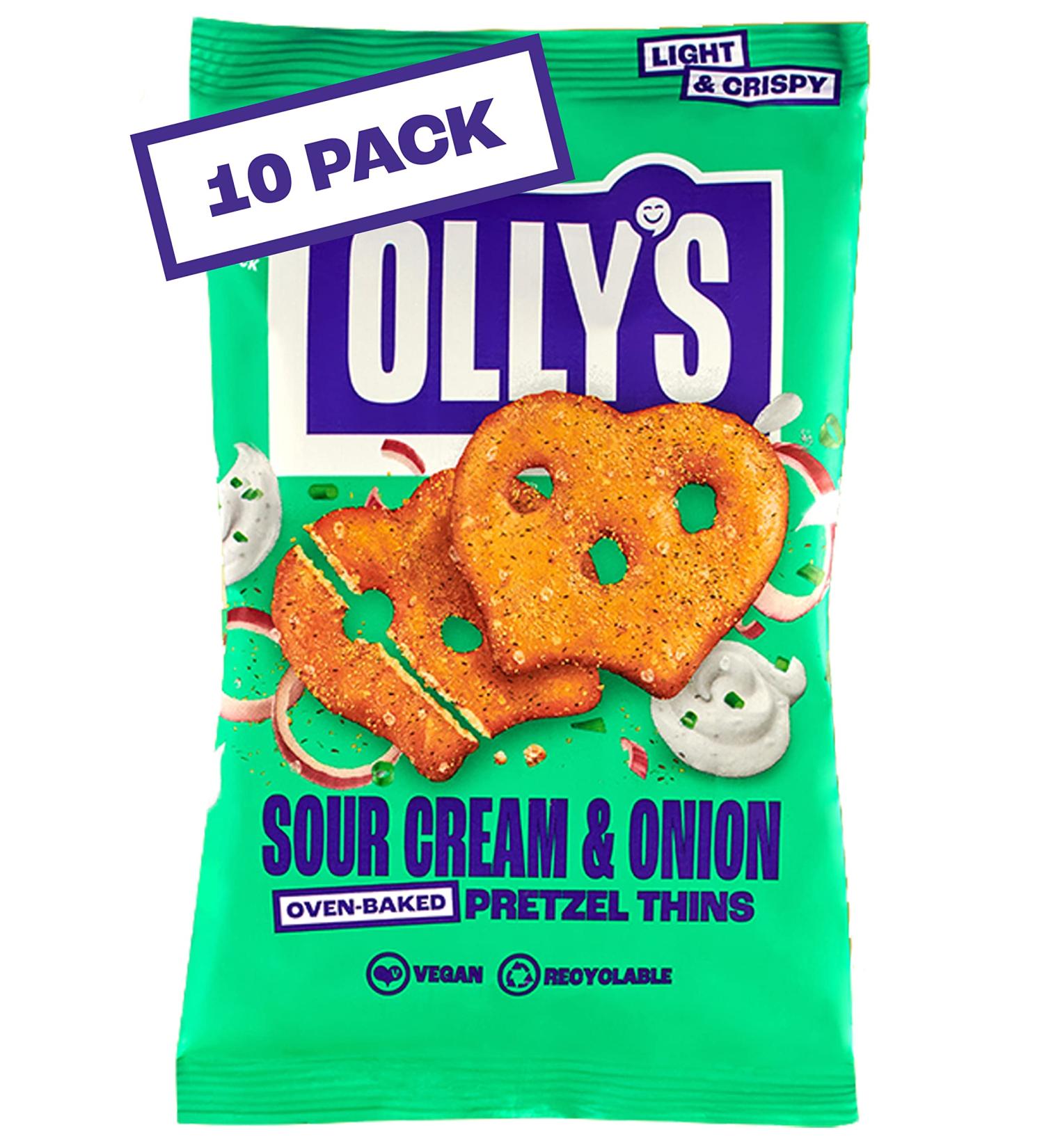  Olly's Olives Olly's Pretzel Thins Sour Cream 35g (Pack of 10) Convenient Snack Pouches Healthy Vegan Plant-Based Dipping Snacks Low-Calorie Low-Fat Source of Fibre Preservative-Free - Buy Online on GoSupps.com