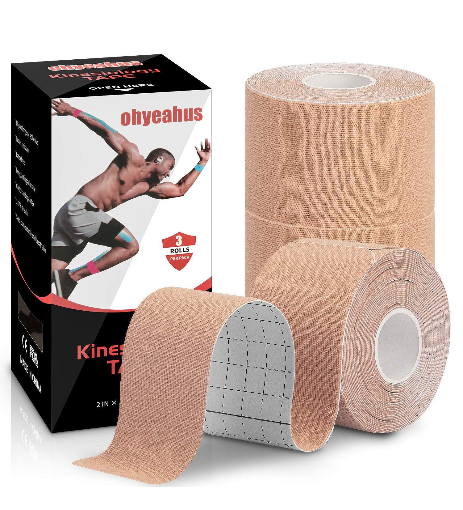 Kinesiology Tape Precut (3 Rolls) Pain Relief Adhesive for Muscles Shin Splints Ankle Neck Knee & Shoulder Promotes Recovery & Providing Support 2" x 19.7 Feet per Roll Total 72 Precut Strips Beige - Buy Online on GoSupps.com