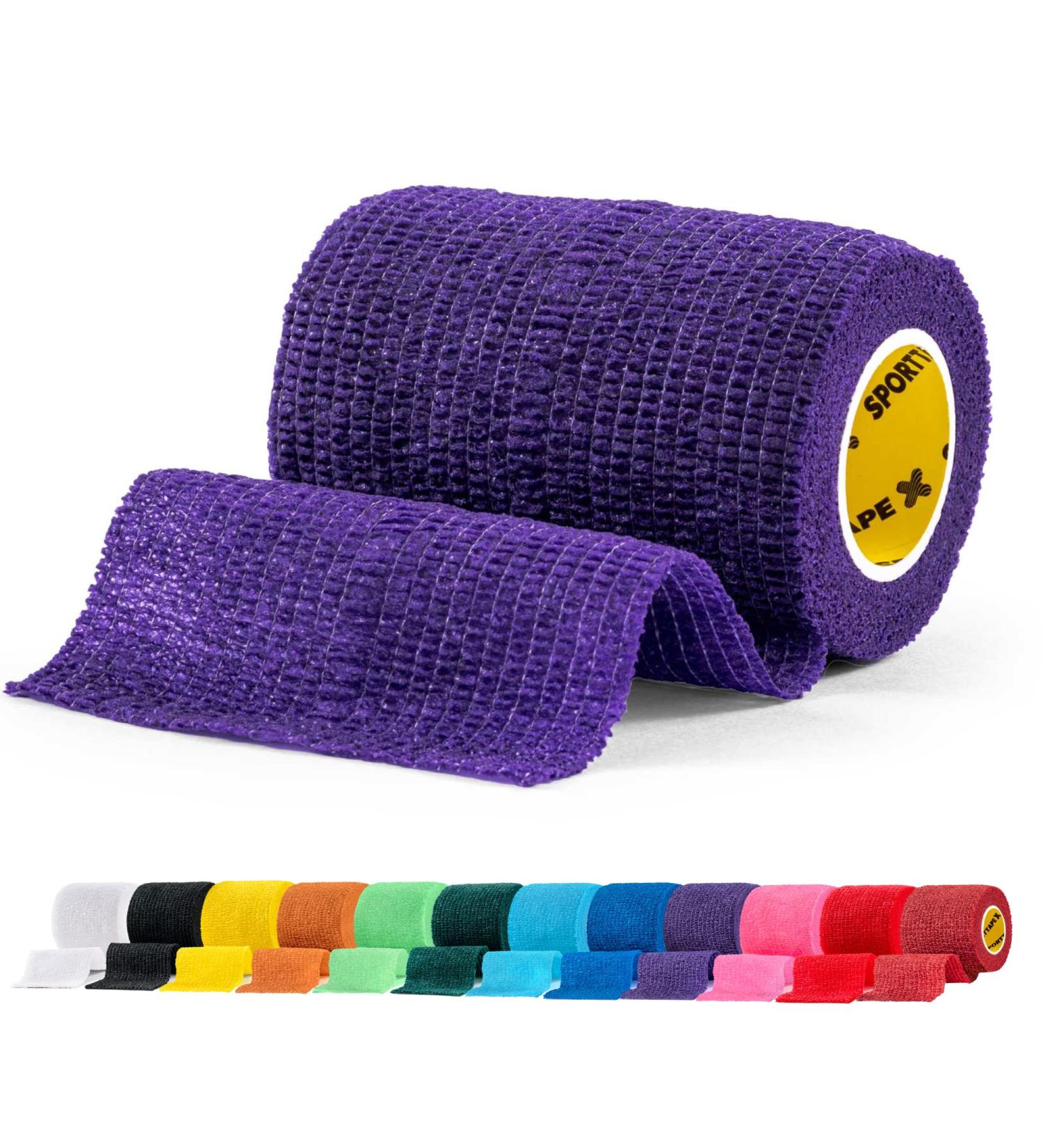 SPORTTAPE Self-Adhesive Football Sock Tape | 7.5cm x 4.5m - Purple | Cohesive Bandage - Pet Bandage Vet Wrap for Dogs & Horses | Compression Bandage Shin Pad Tape & Football Ankle Tape - Single Roll Purple 7.5x450 cm (Pack of 1) - Buy Online on GoSupps.com