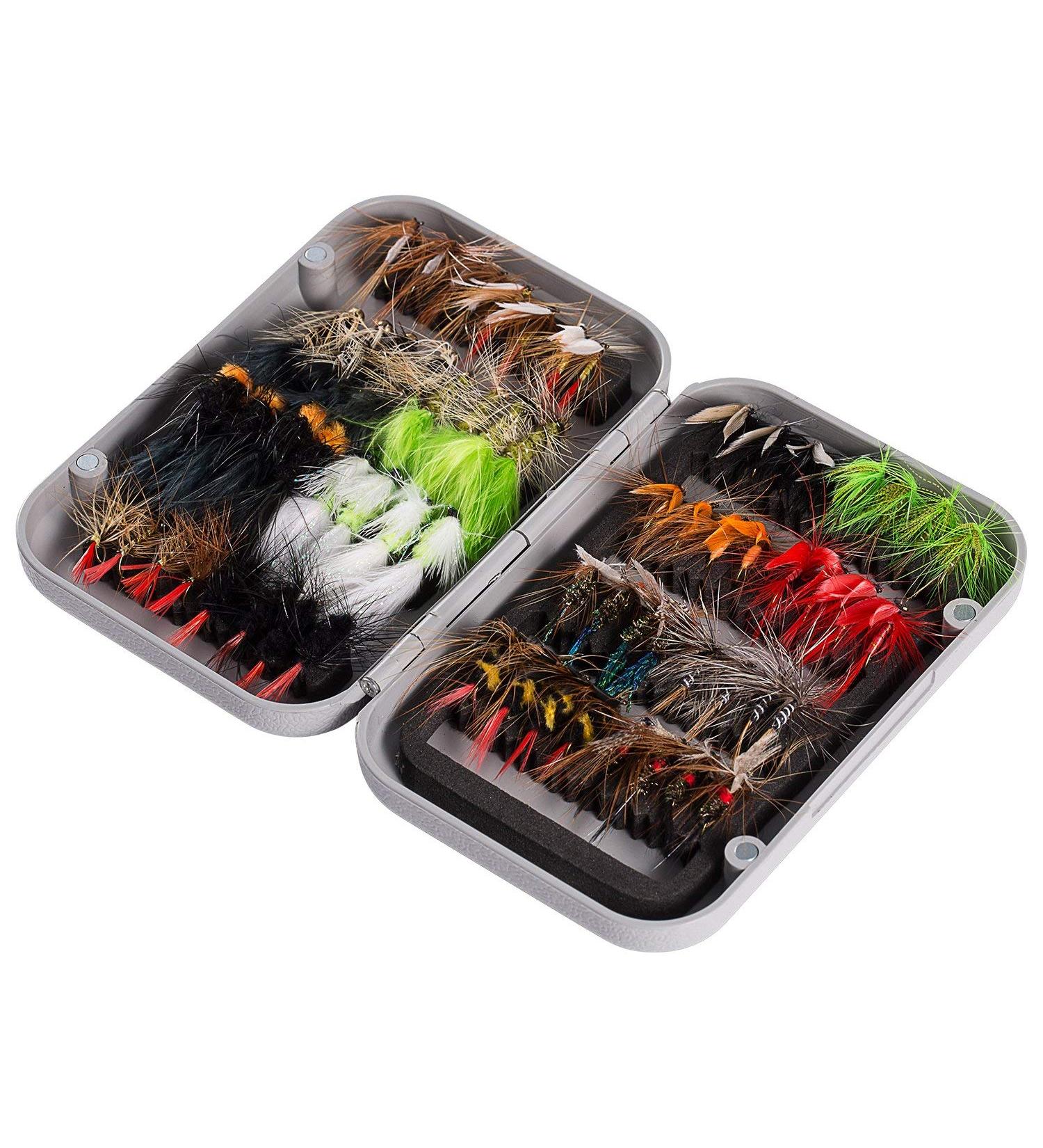 BASSDASH Fly Fishing Flies Kit - 64pcs Assorted Trout Bass Flies with Magnetic Fly Box - Buy Online on GoSupps.com