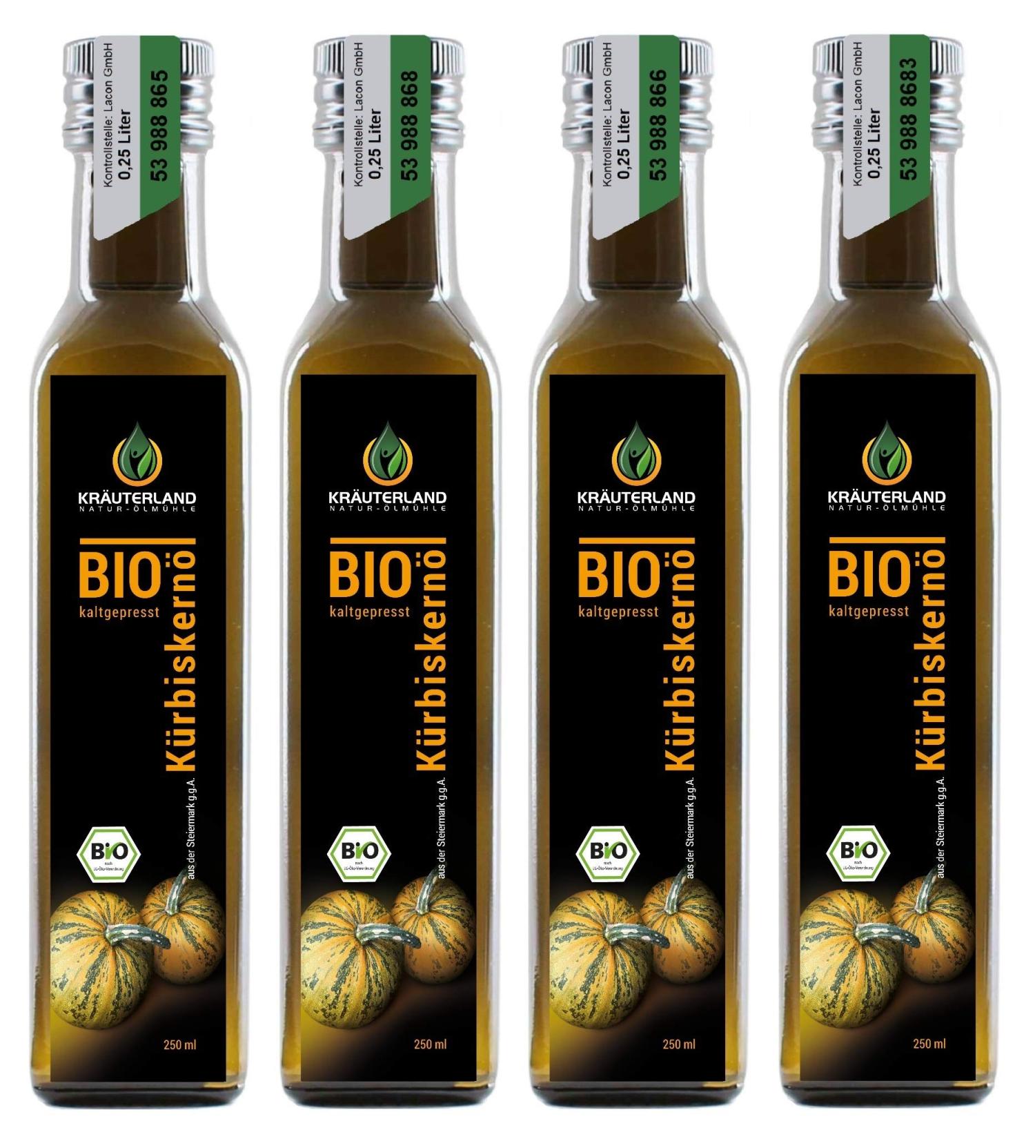 Buy Herballand Organic Pumpkin Seed Oil - 4x250ml Cold-Pressed 100% Pure Vegan Premium Quality from Styria - Buy Online on GoSupps.com