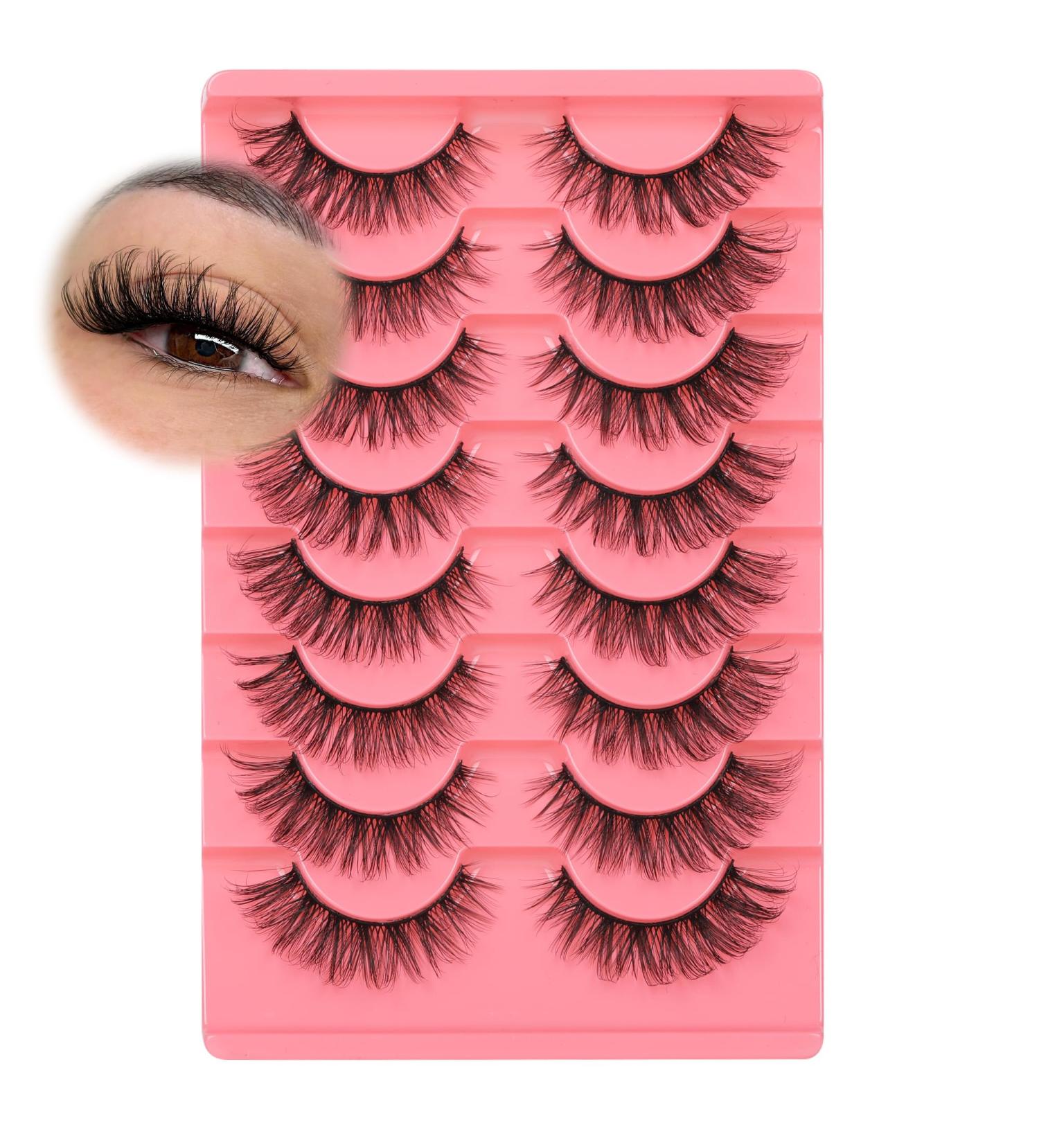 JIMIRE Lashes Fluffy Natural Look Wispy Russian Strip Faux Mink Lashes Cat Eye 14MM False Lashes 8 Pairs Pack - Buy Online on GoSupps.com