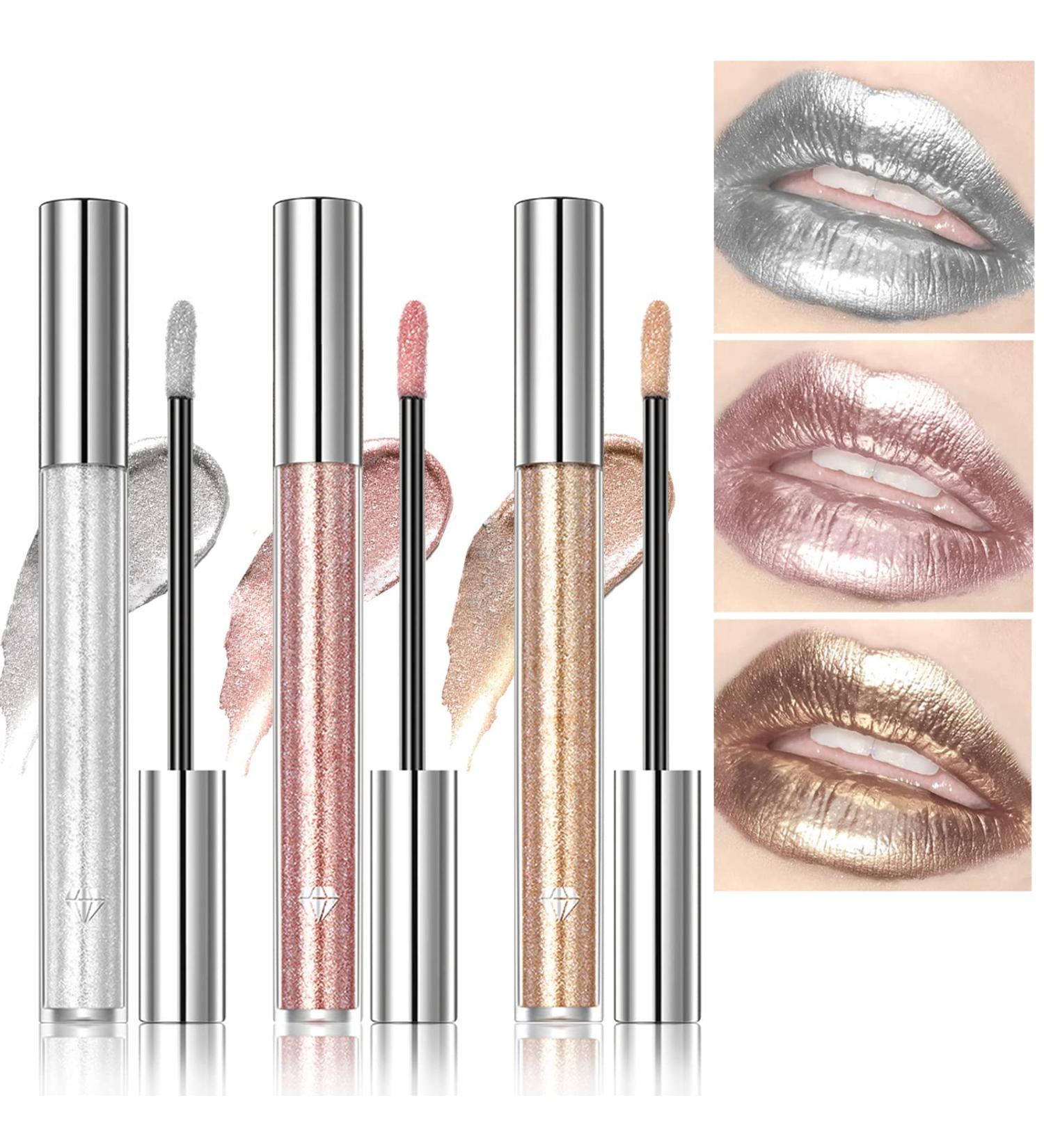 NewBang Metallic Glitter Liquid Lipstick Set - 3 Colors, Chameleon Lip Gloss, Waterproof Formula - Christmas Party Makeup Gift - 0.33 Fl Oz (Pack of 3) - Buy Online on GoSupps.com