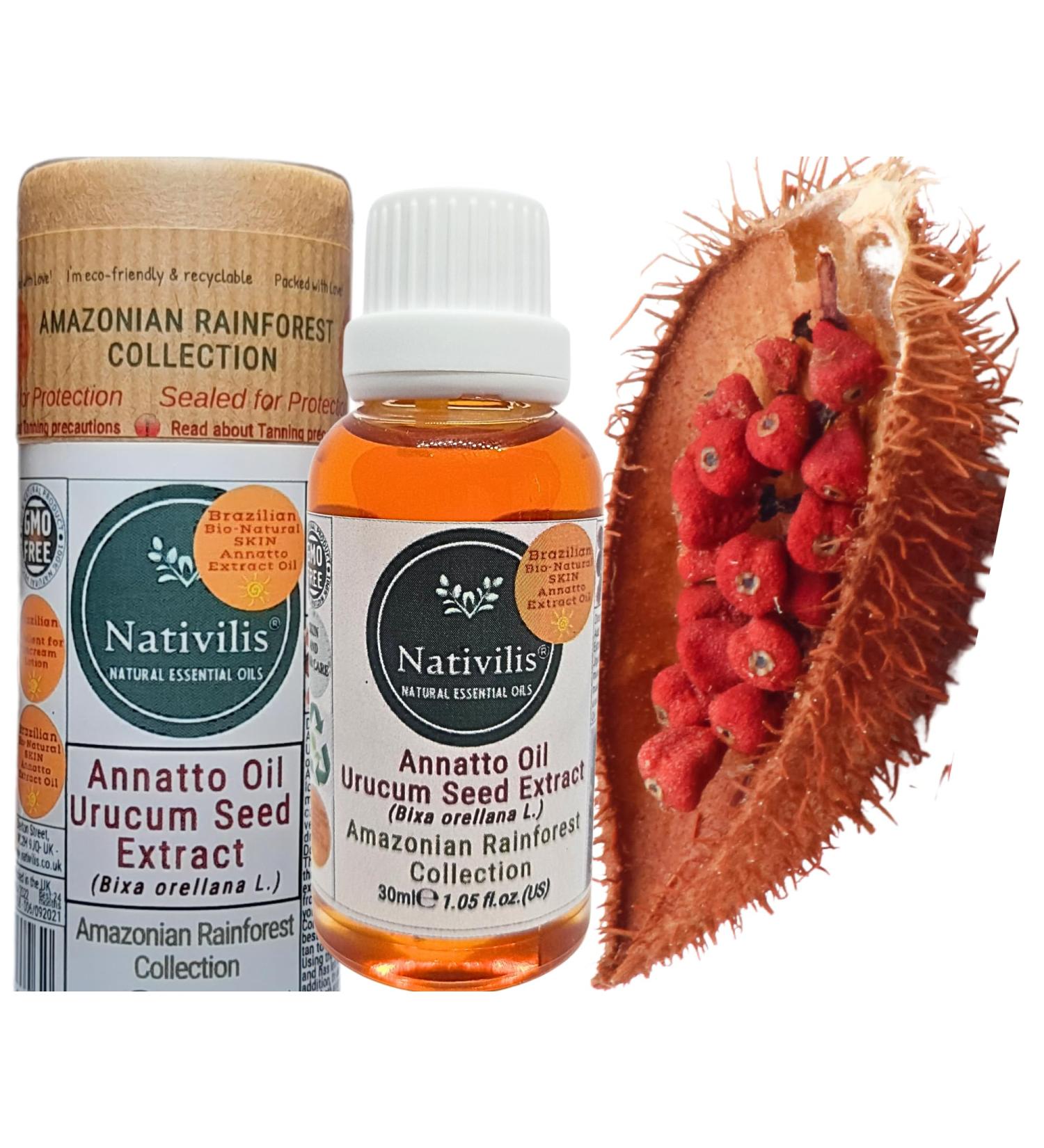 Nativilis Amazonian Urucum Seed Extract Annatto Oil 30 ml (Bixa orellana L.) Emolient for Suncream Lotion Brazilian Bio-Natural Skin Tanning Oil - Copaiba Benefits - Buy Online on GoSupps.com