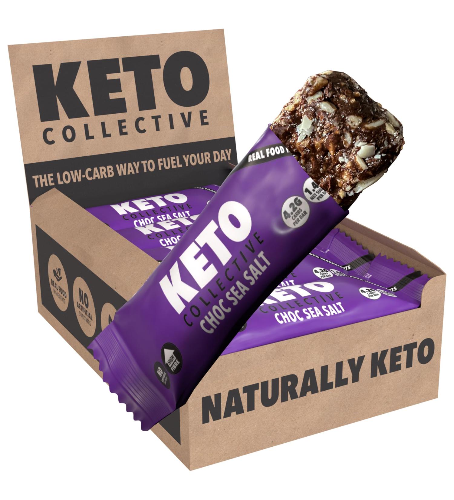 Keto Collective Keto Bars - NEW RECIPE - 15x40g | Low Carb, High Fibre, Vegan Snack Bar | Choc Sea Salt Flavor - Buy Online on GoSupps.com
