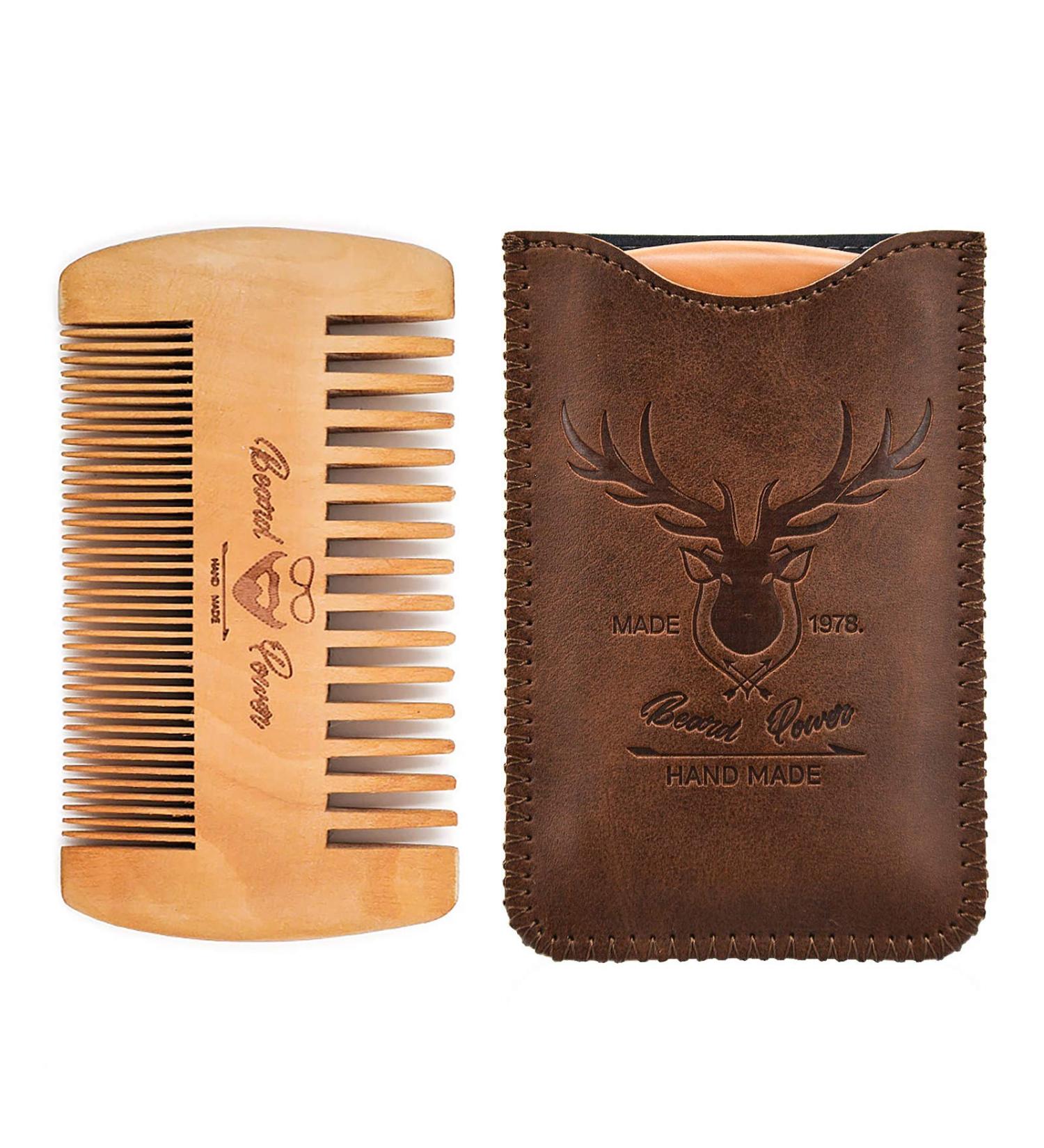 Menesia Wooden Beard Comb with Durable Case - Fine & Coarse Teeth - Men's Beard, Mustache, and Hair Grooming - Brown Deer Design - Buy Online on GoSupps.com