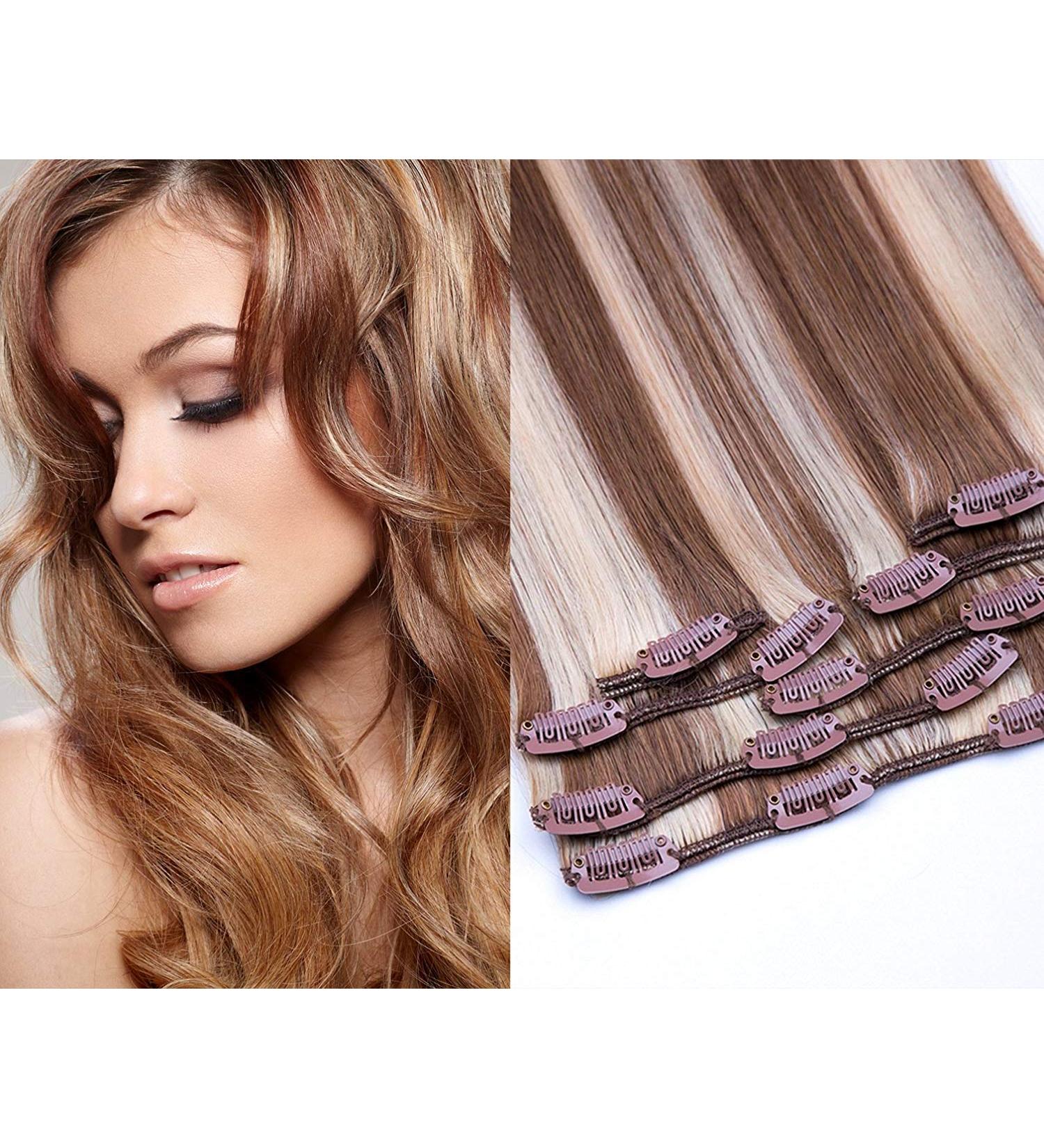 100% Real Hair Clip-In Extensions Set | 7 Part 70g | 55cm #12/613 Light Brown - Bright Light Blonde - Buy Online on GoSupps.com