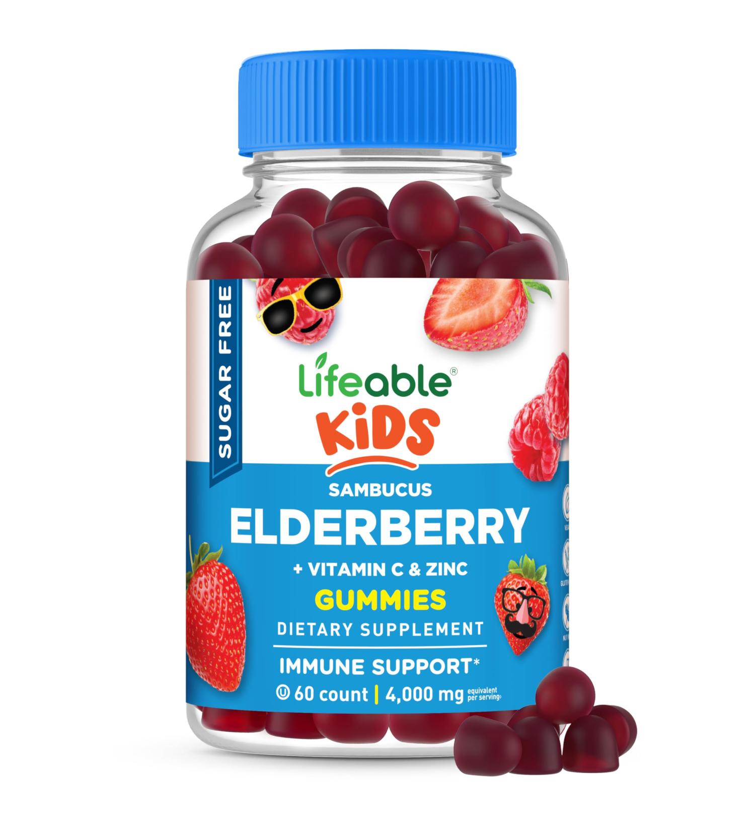 Lifeable Sugar Free Elderberry Gummies for Kids with Vitamin C and Zinc | Kids Immune Support Supplement | Great Tasting Elderberry Gummies | Vegan Non GMO Kosher Gluten Free | 60 Gummies - Buy Online on GoSupps.com