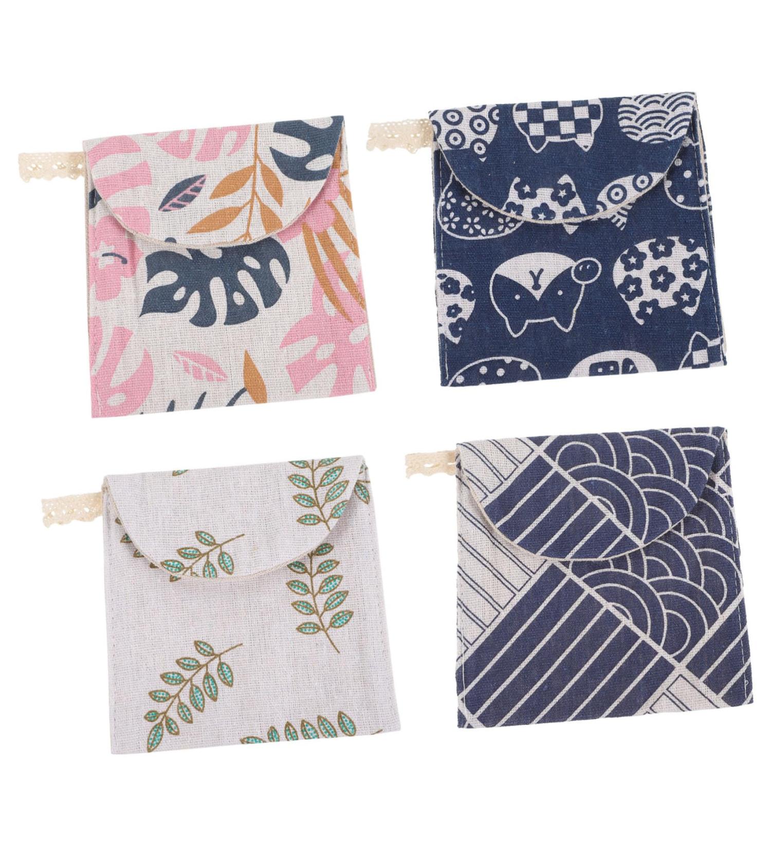 Beavorty 4pcs Menstrual Pad Storage Bag Set | Period Pouch Organizer for Girls | Cotton Linen Carry Case for Period Pads and Tampons - Buy Online on GoSupps.com