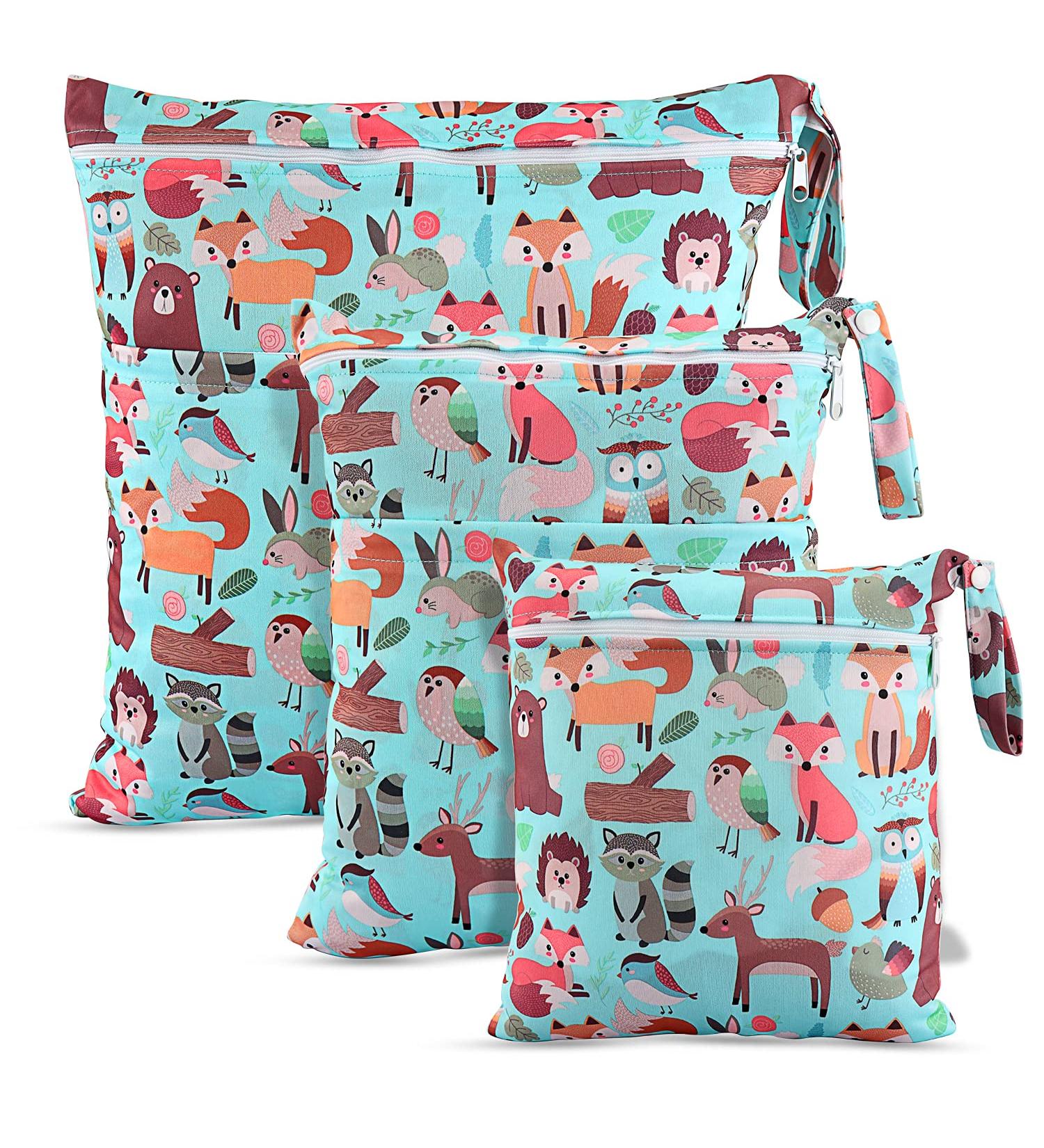Ceekii Wet & Dry Wrap Pockets - 3-Pack Washable Travel Bags Waterproof Reusable Baby Beach/Pool Sports Bag with Zip Pocket - Light Green - Buy Online on GoSupps.com