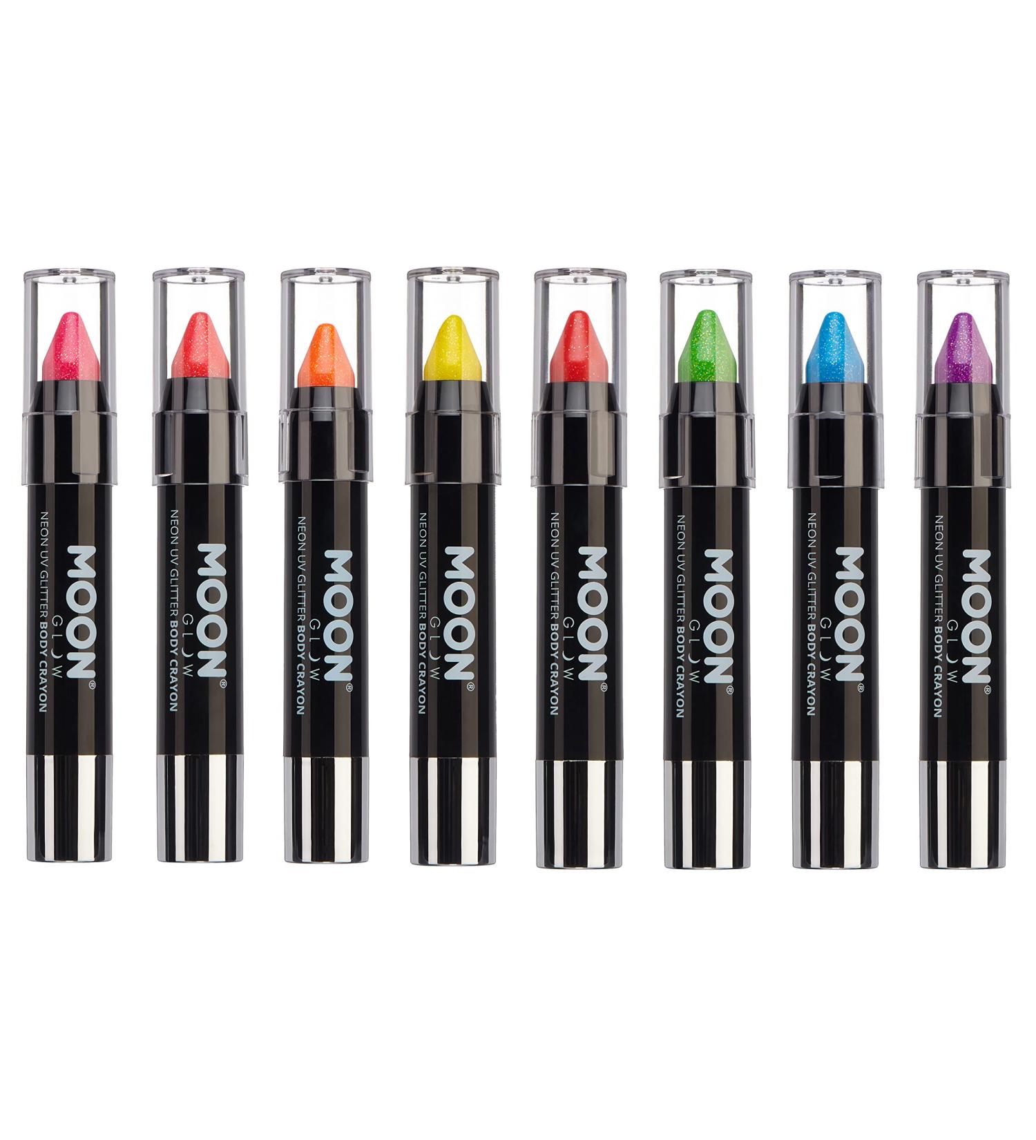 Moon Glow Neon-UV Glitter Face & Body Chalk Makeup - 8 Pieces Bright Under UV Light - Buy Online on GoSupps.com