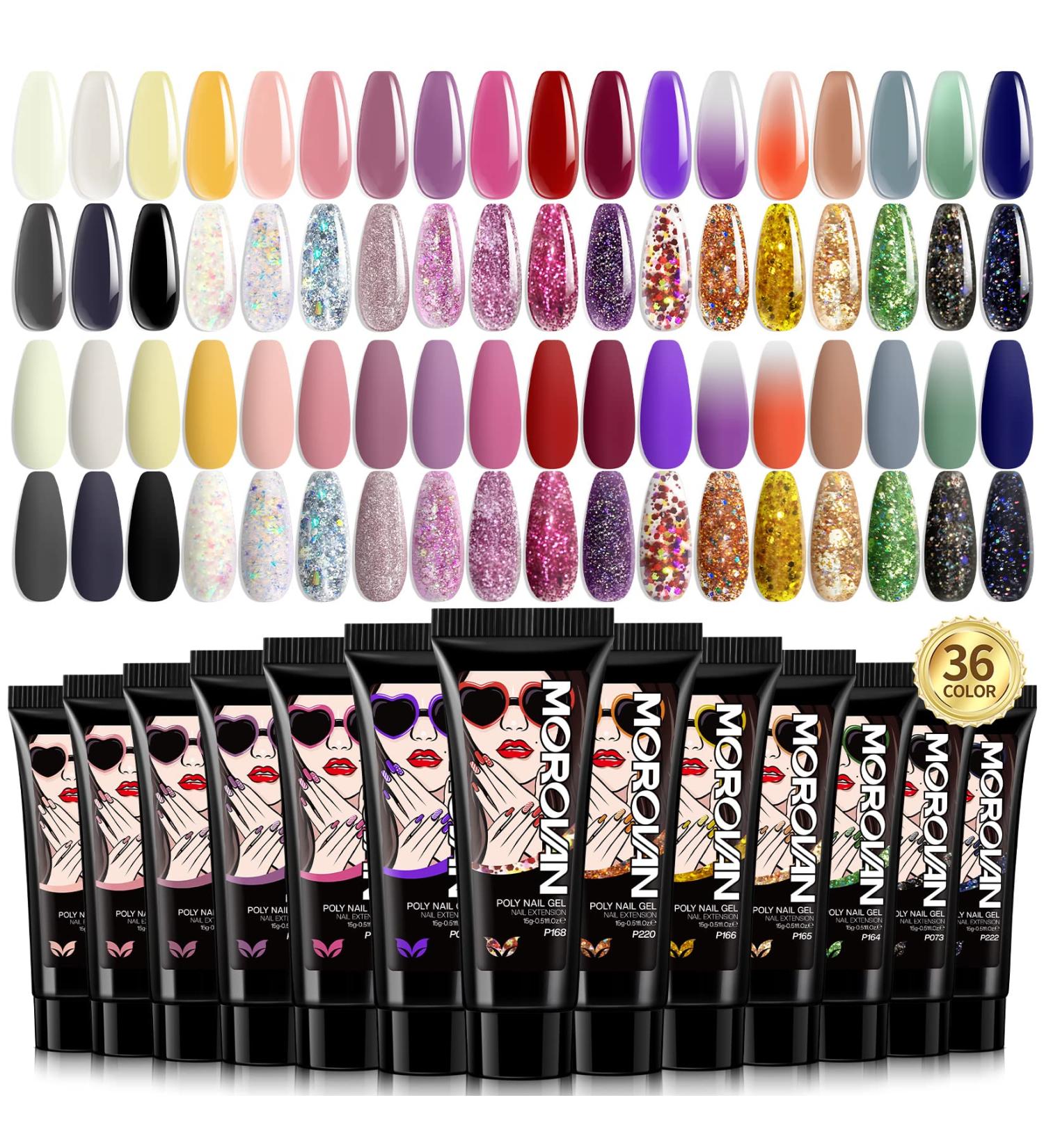 Morovan Poly Nail Gel Kit - 36 Colors Professional Poly Gel Kit for Beginners - Builder Gel for Salon Quality Nail Extensions - Buy Online on GoSupps.com