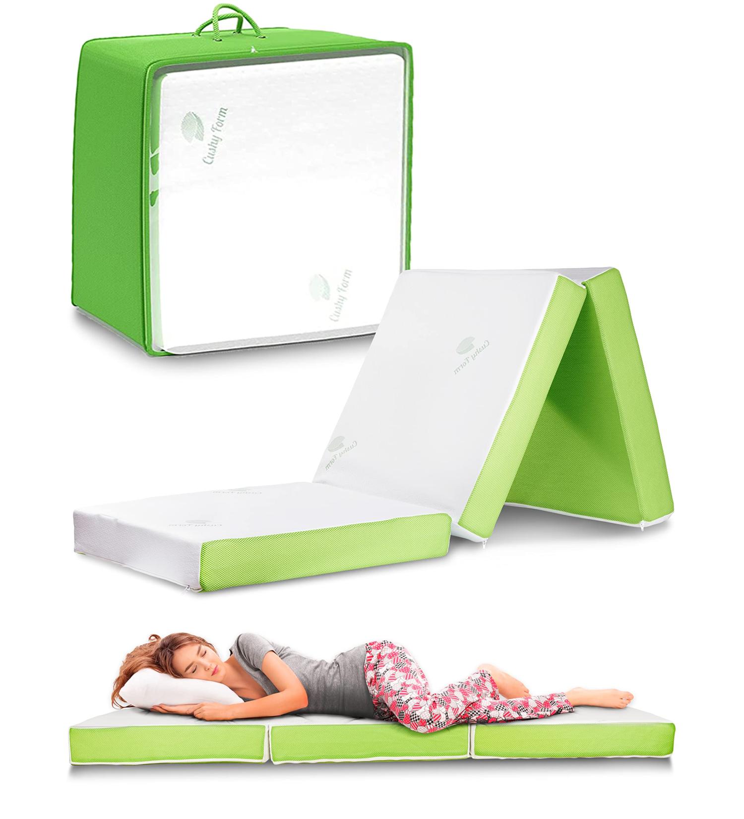 Cushy Form 4 Inch Foldable Foam Floor Mattress for Camping and Travel - Portable Bed for Adults & Kids - College Dorm Room Essentials - Buy Online on GoSupps.com