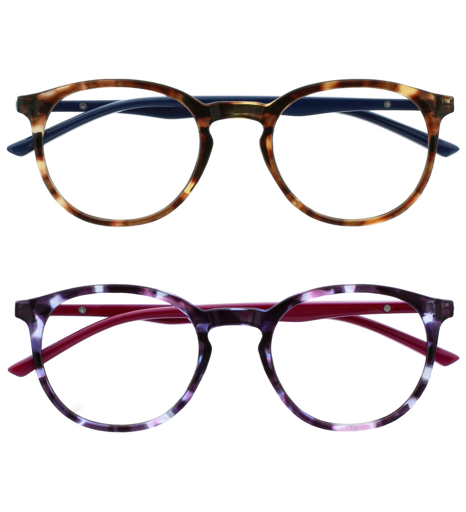 Opulize Met 2 Pack Reading Glasses - Big Round Design for Men & Women - Stylish Brown Purple Dark Blue & Cherry Red - Spring Hinges - +0.00 Diopters - Buy Online on GoSupps.com