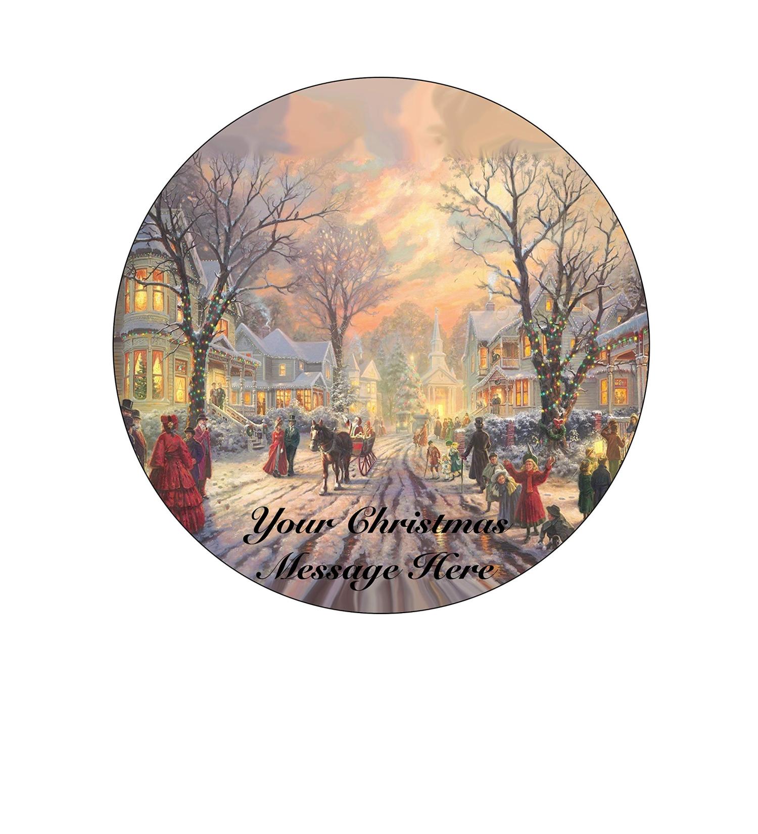 Orange Trading Dartmouth LTD A4 Edible Decor Icing Sheet PERSONALISED Christmas XMAS Victorian Scene 7-8" Circle Cake Topper Decoration - Great for larger cakes