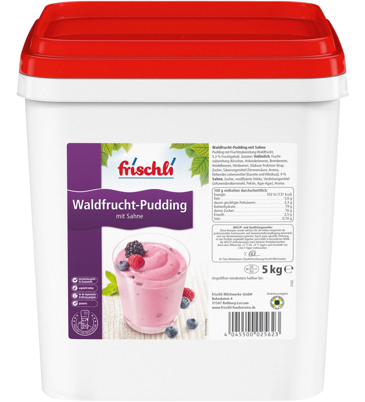 frischli Milchwerke GmbH Frischli Forest Fruit Pudding with Cream. Composition: Freshness and cream. 5000g