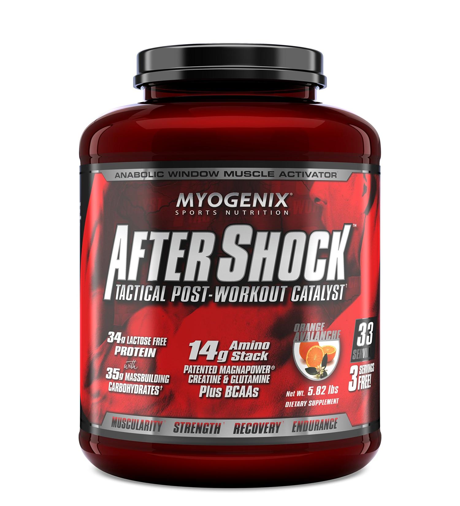 Myogenix Aftershock Tactical Post Workout  Unlimited Muscle Growth | Anabolic Whey Protein | Mass Building Carbohydrates | Amino Stack Creatine and Glutamine Plus BCAAs | Orange Avalanche - 5.82 LBS Orange Avalanche 5.82 P - Buy Online on GoSupps.com