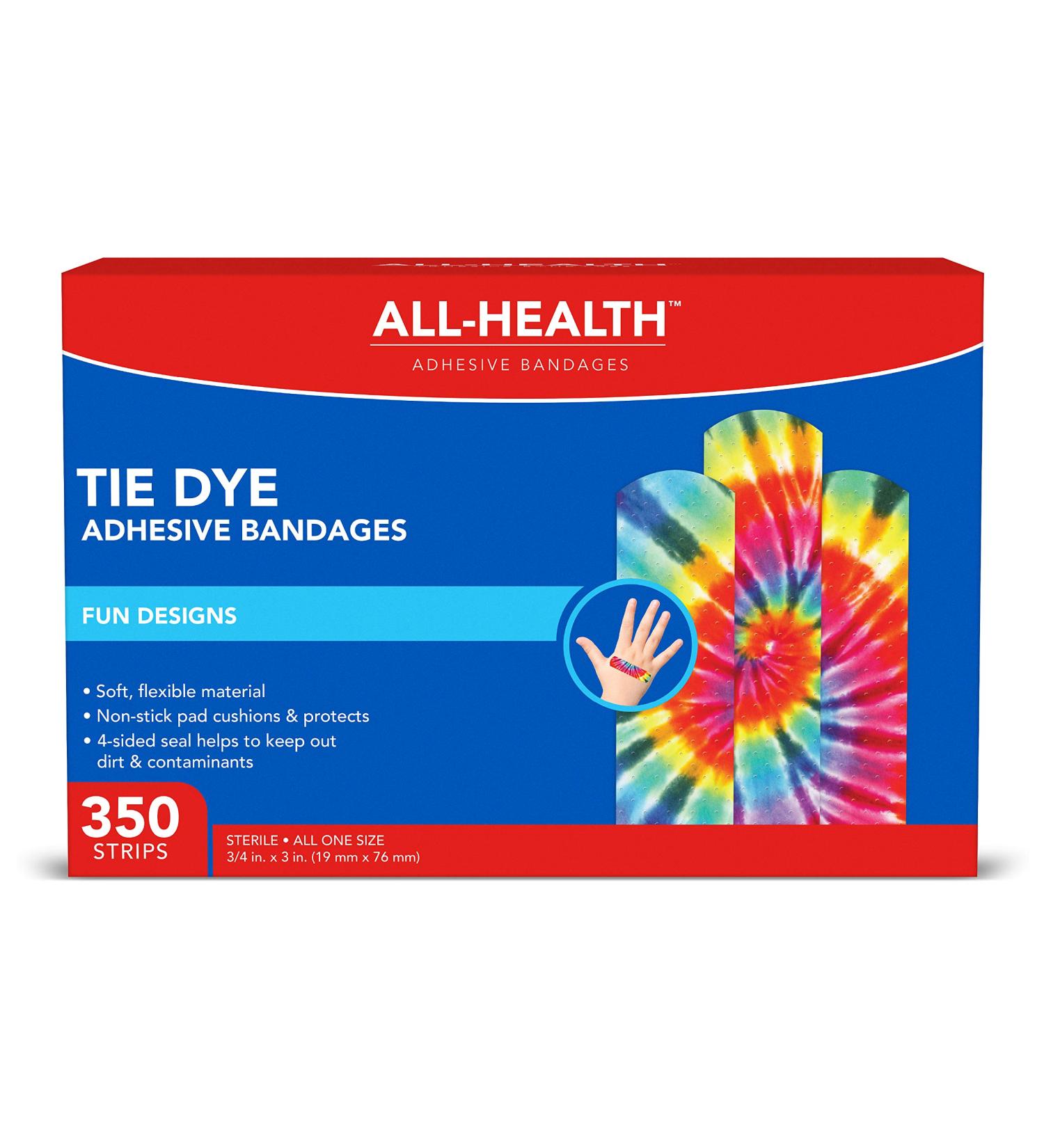 Colorful Tie Dye Adhesive Bandages 0.75 x 3 350 ct - Fun Designs for First Aid & Wound Care - Buy Online on GoSupps.com