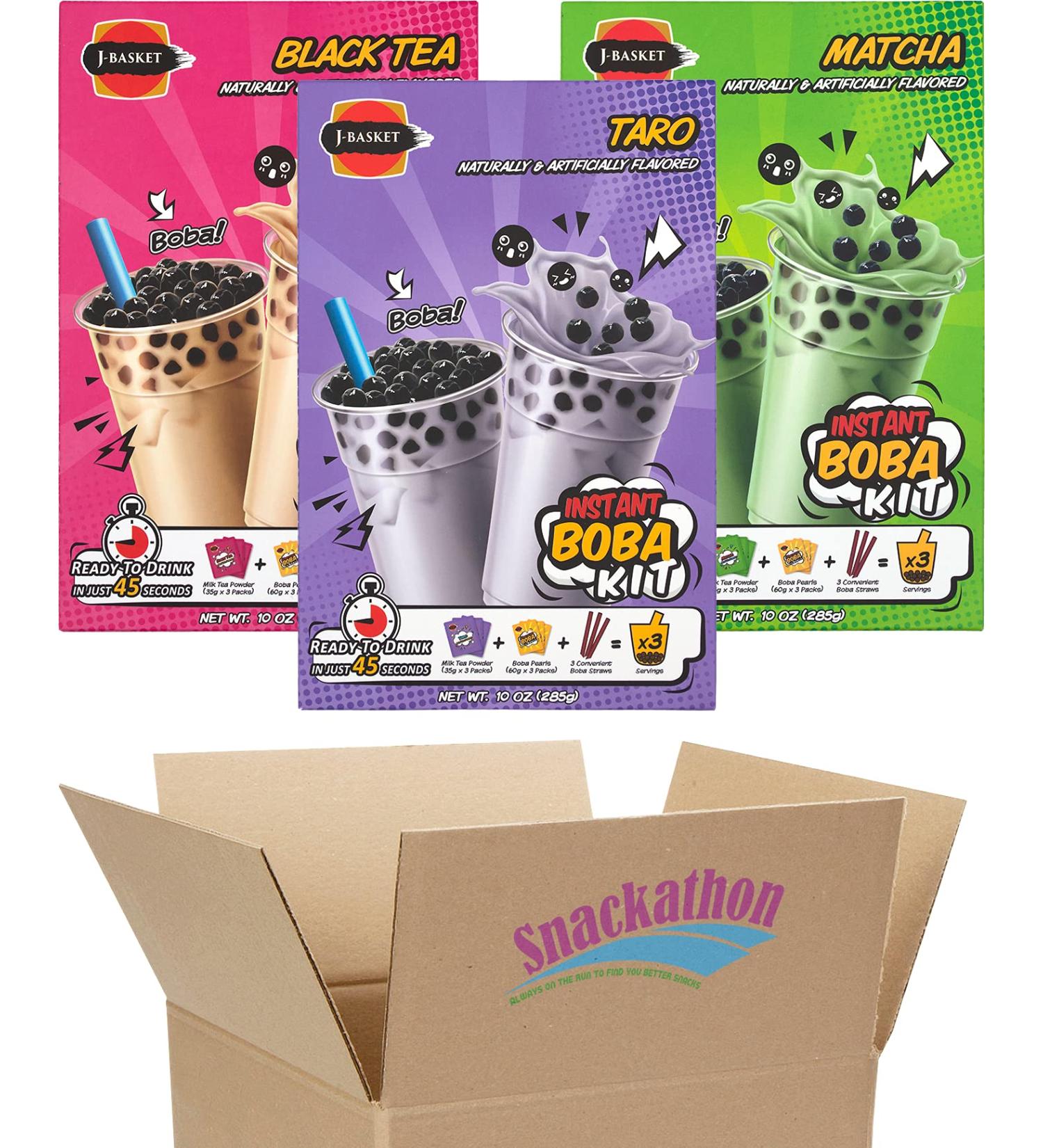 Instant Boba Bubble Milk Tea Kit with Boba Straws - Taro, Black Tea, Matcha - 9 Servings - Buy Online on GoSupps.com