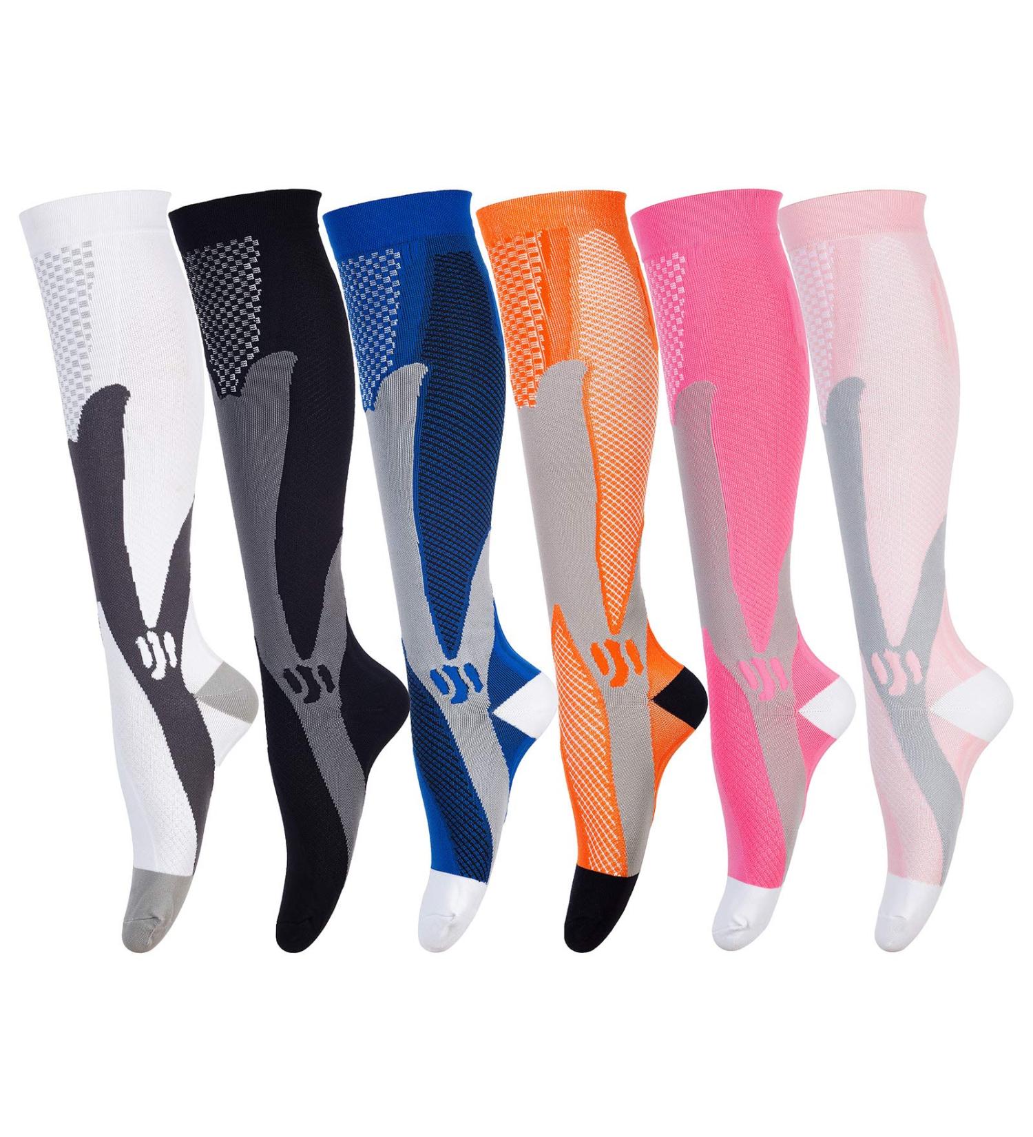 6-Pair Compression Socks for Men & Women Non-Slip Long Tube, 20-30 mmHg for Running, Nursing, Circulation, Recovery, Stamina Boost Ideal for Hiking, Travel, Flight L-XL Size - Buy Online on GoSupps.com