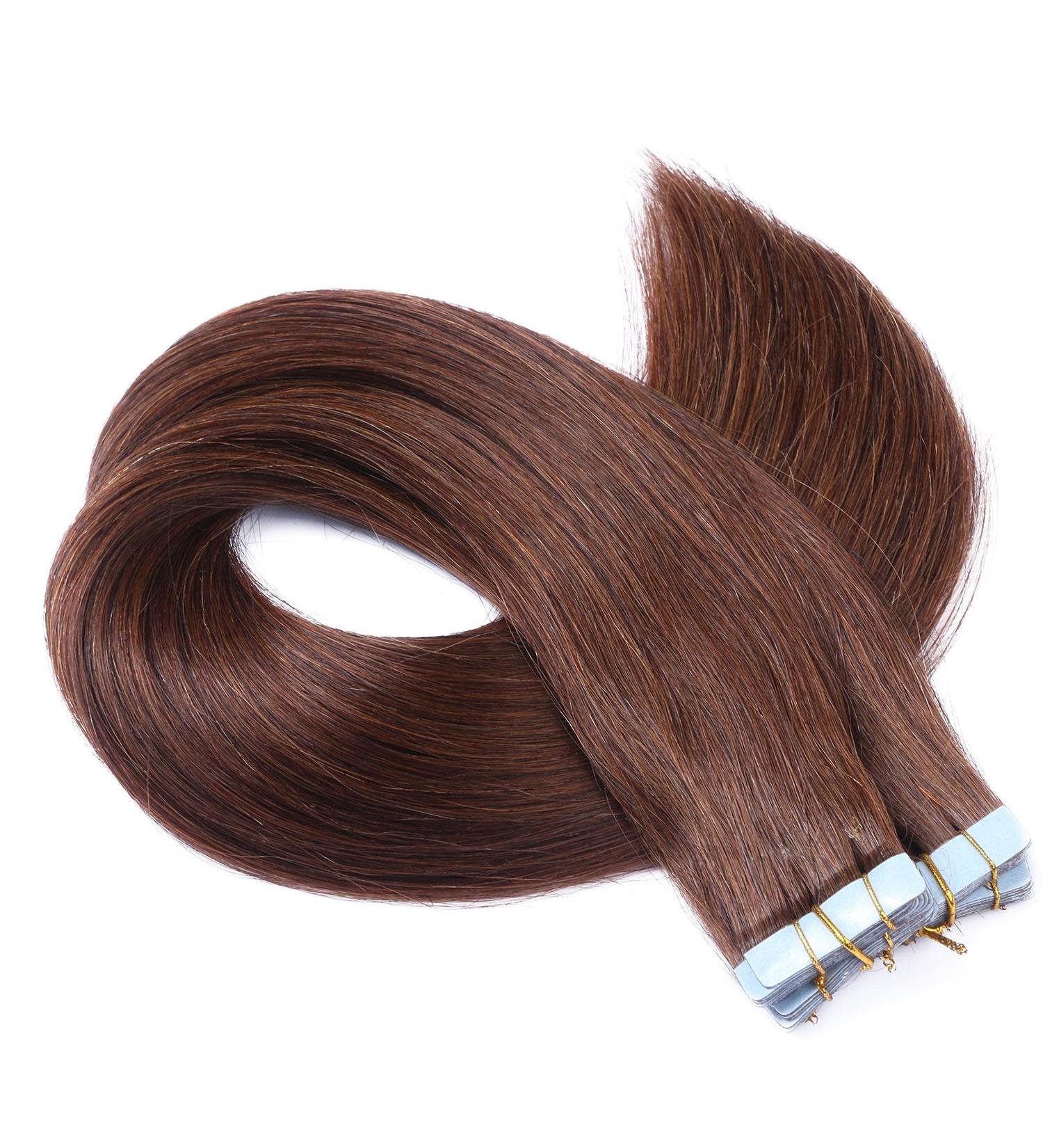 Tape In Hair Extensions - #4 Chocolate Brown - 50cm - 100% Remy Real Hair - 30 Bricks - Tress by Novon - Buy Online on GoSupps.com
