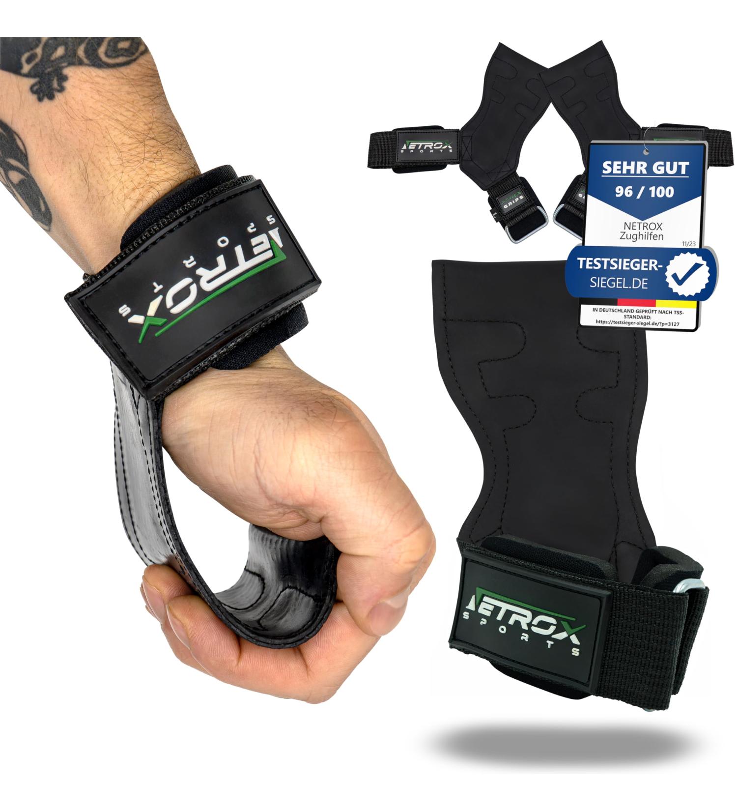 NetroxSports Power Grips - Extra Strong Lifting Straps for Bodybuilding Weightlifting & Strength Training - Premium Fitness Aids for Men & Women - International Shipping Available - Buy Online on GoSupps.com