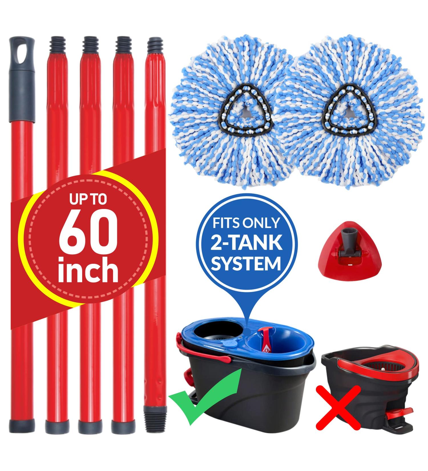 Twinko Max Spin Mop Kit - 2-Tank System, Triangle Mop, Multi-Size Handle, 2 Microfiber Head Refills, Replacement Base - 2-Pack - Buy Online on GoSupps.com