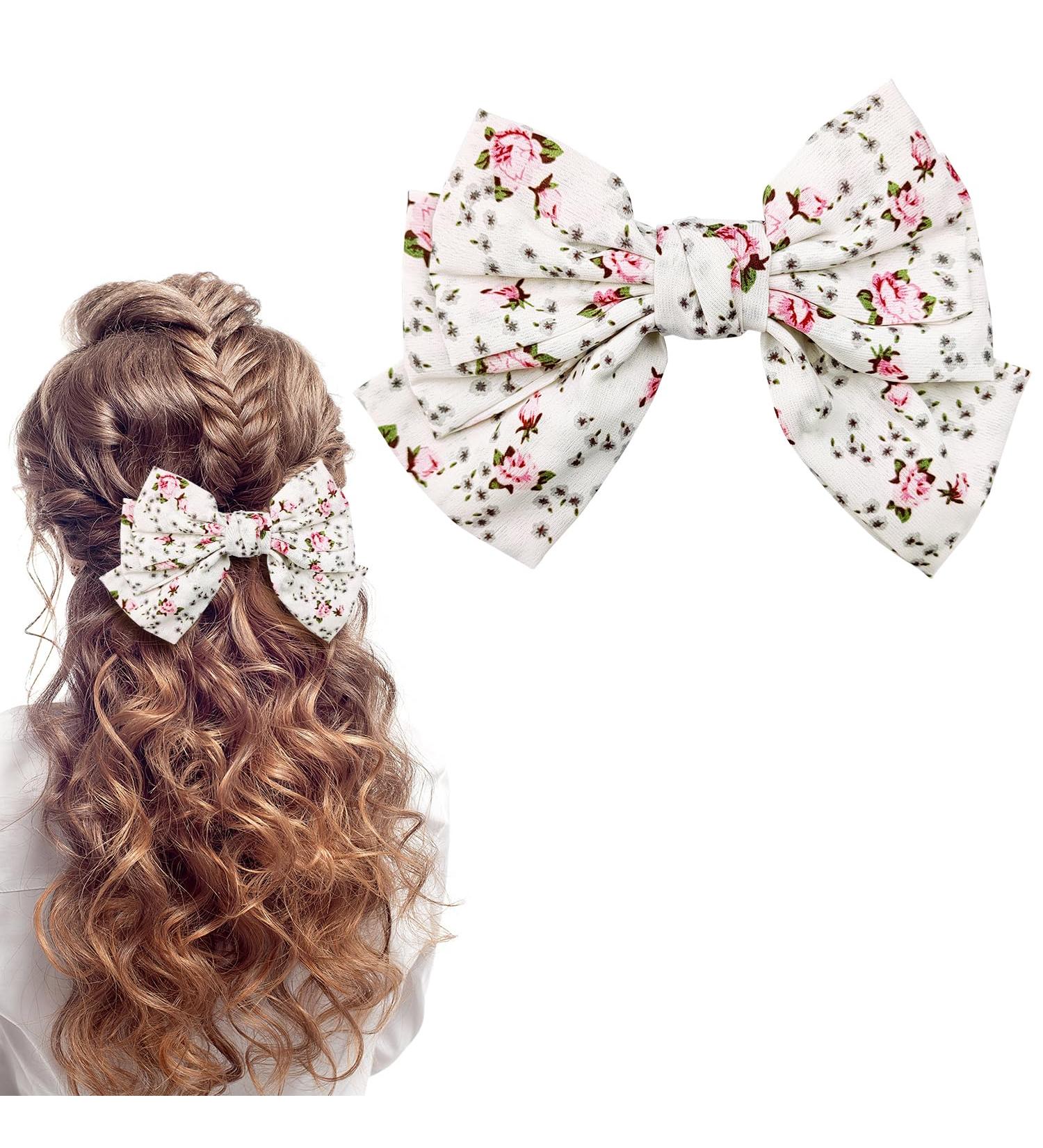 Bow Hair Clip Floral Hair Bows for Women Big Bowknot Hairpin French Hair Clips Hair Barrette Clips Chiffon Hair Bows for Women Girls-1PC style 1 - Buy Online on GoSupps.com