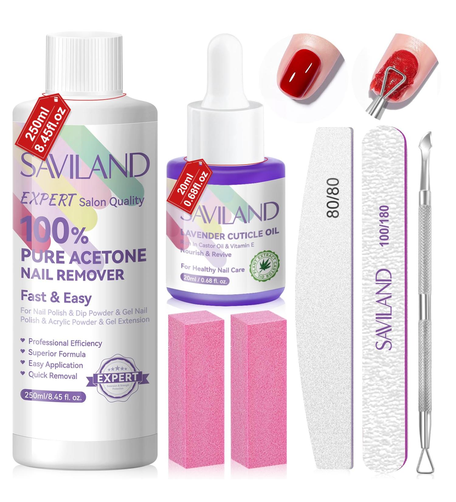 SAVILAND Acetone Nail Polish Remover Kit | Gel Remover Cuticle Oil & Nail Buffer Tools for Quick Acrylic Removal | 8.45 Oz - Home Salon Essential - Buy Online on GoSupps.com