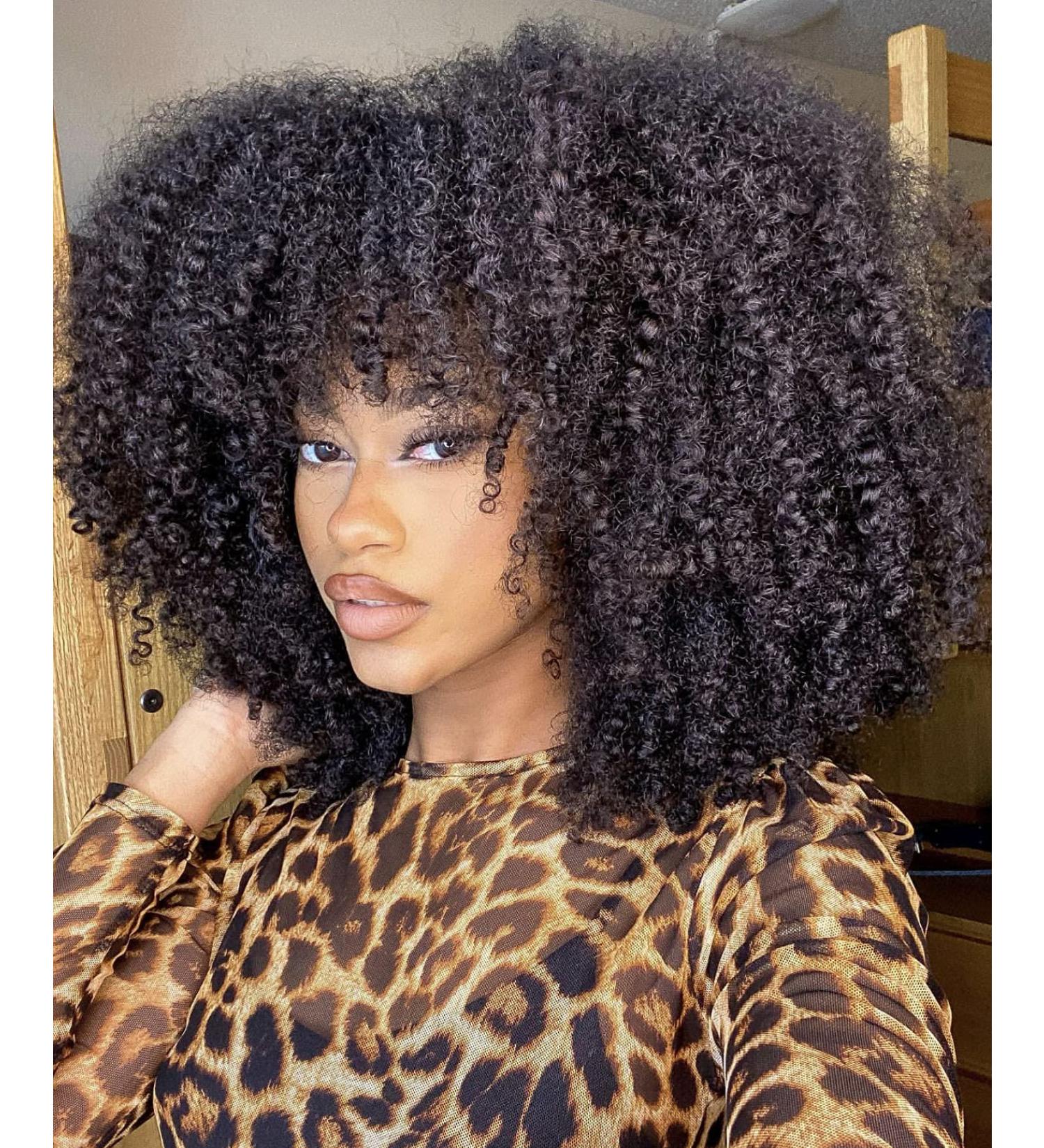 CurlCoo Short Curly Afro Wig with Bangs for Black Women - 14 Inch Synthetic Heat Resistant Full Wig in Black - Buy Online on GoSupps.com