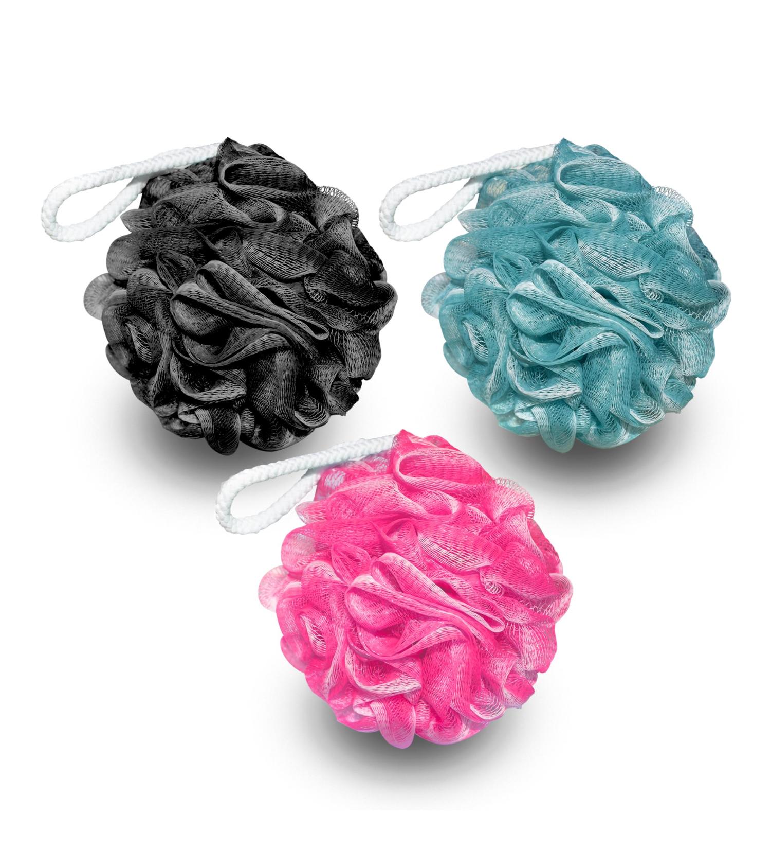 Exessco Shower Puff Loofah 3Pcs Mesh Body Puff 75g/PCS Large and Extra Soft Body Exfoliating Bath Sponge Shower Scrunchie for Scrubbing - Shower Sponge for Men and Women (Multicolor Pack of 3) - Buy Online on GoSupps.com