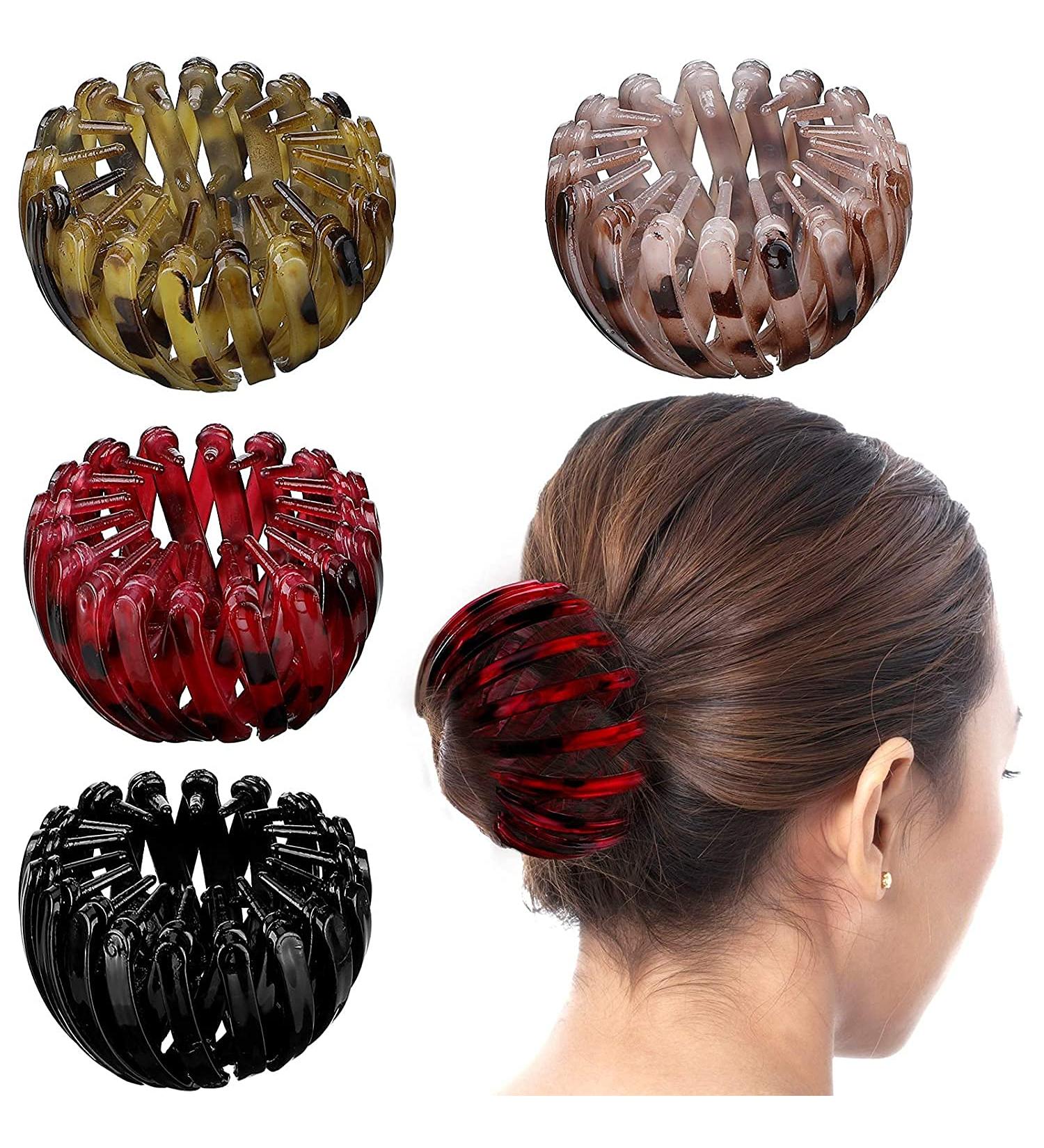 4 Vintage Birds Nest Hair Clips - Geometric Ponytail Holders | Expandable Large Hair Loops for Women and Girls - Buy Online on GoSupps.com