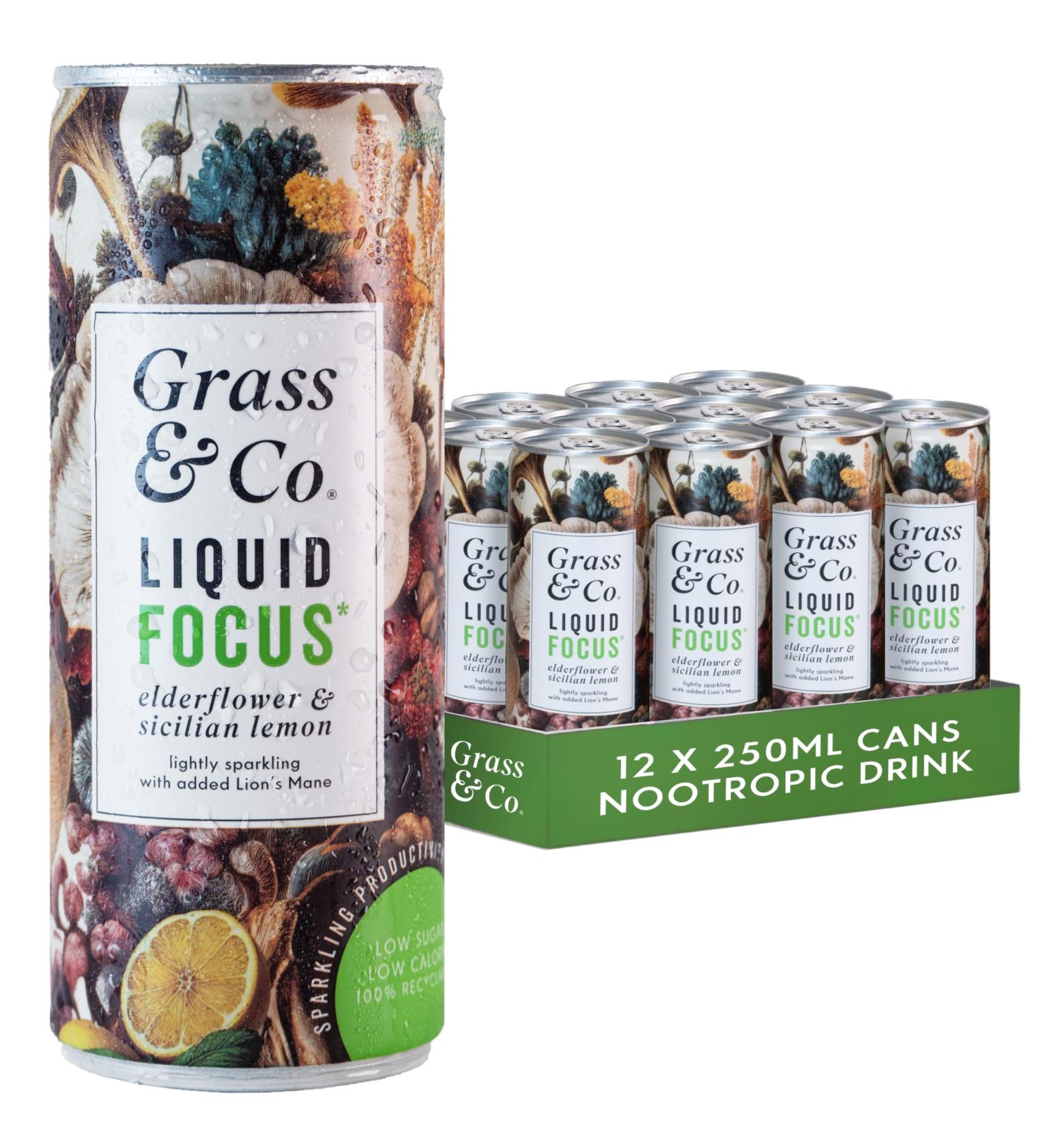  Grass & Co. Grass & Co. | FOCUS Liquid Nootropic Drink | Lion's Mane Ginseng & Omega-3 | Brain & Mental Clarity Support | 12 x 250 ml | Elderflower & Sicilian Lemon - Buy Online on GoSupps.com