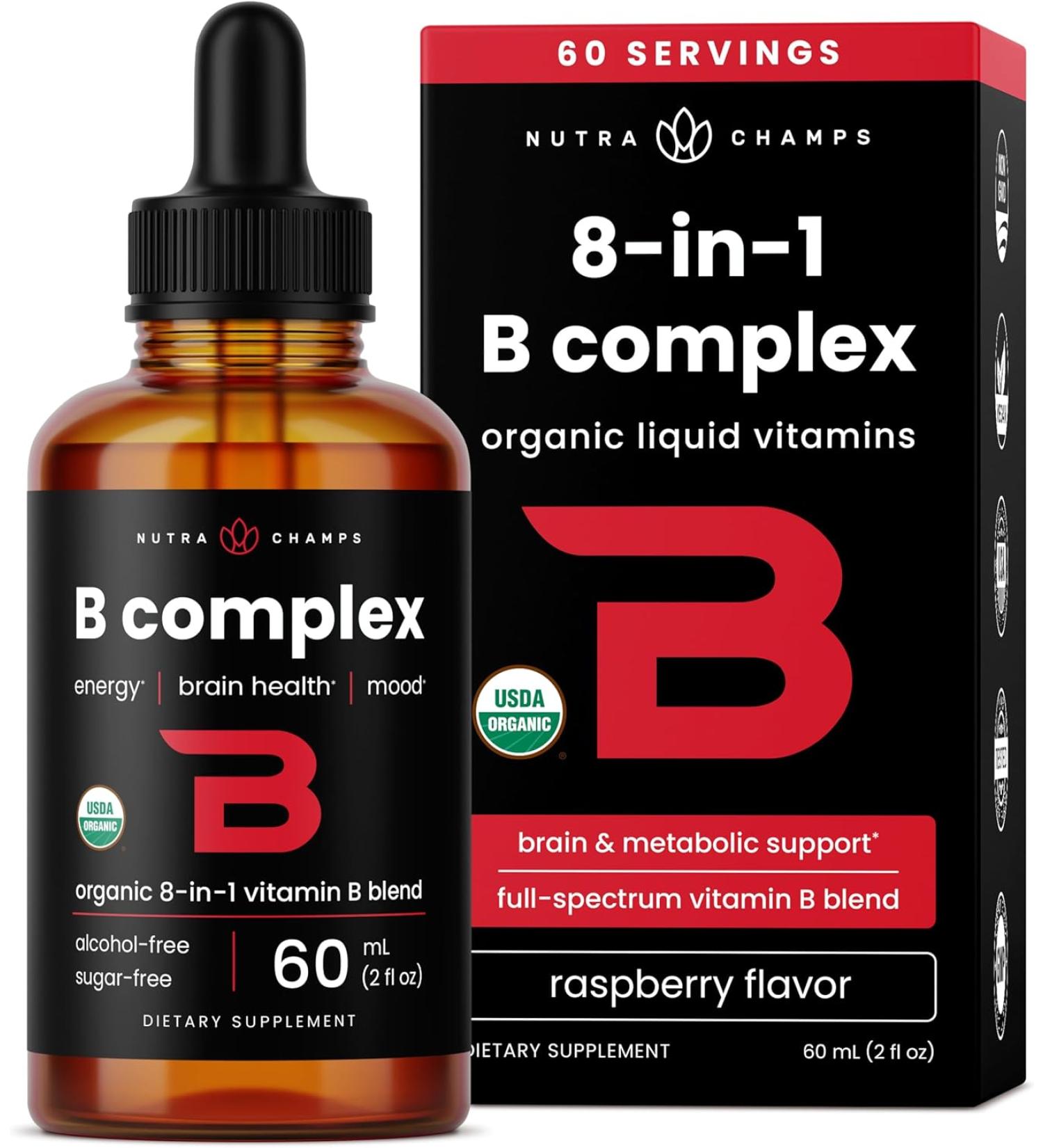 Vitamin B Complex Liquid Drops with B1, B2, B3, B6, B7, B9 & Methyl B12 for Adults & Kids - Vegan Berry Flavor - 2oz, 60 Servings - Buy Online on GoSupps.com