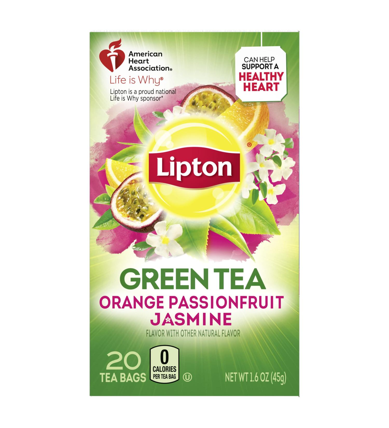 Lipton Orange Passionfruit Jasmine Green Tea Bags - 6 Boxes (20 Tea Bags Each) to Support Heart Health - Buy Online on GoSupps.com