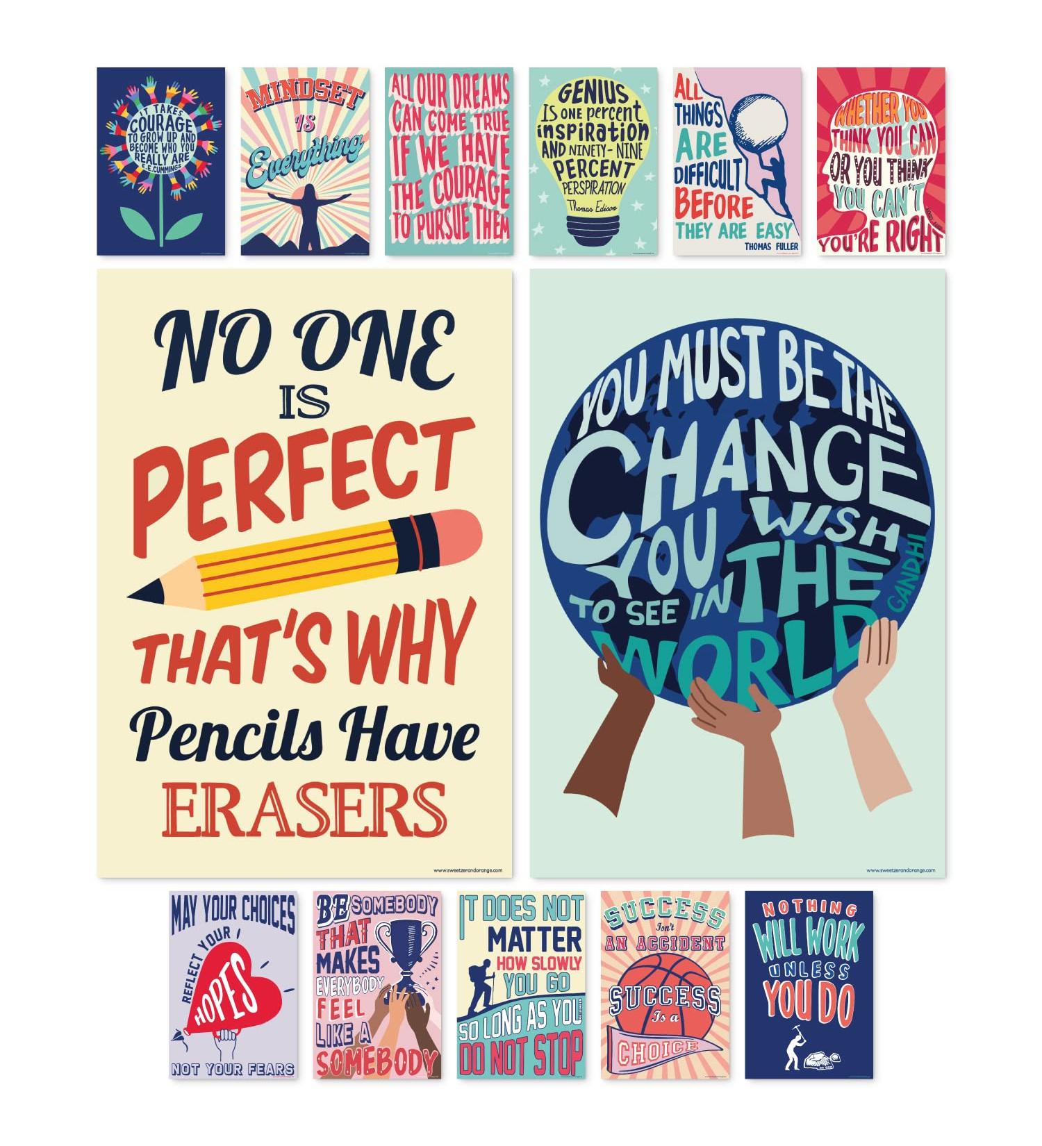 Sweetzer & Orange Growth Mindset Posters Set - 13 Motivational Inspirational Quote Posters for Middle and High School Classroom Decor - 15 x 22 Large Bundle - Buy Online on GoSupps.com