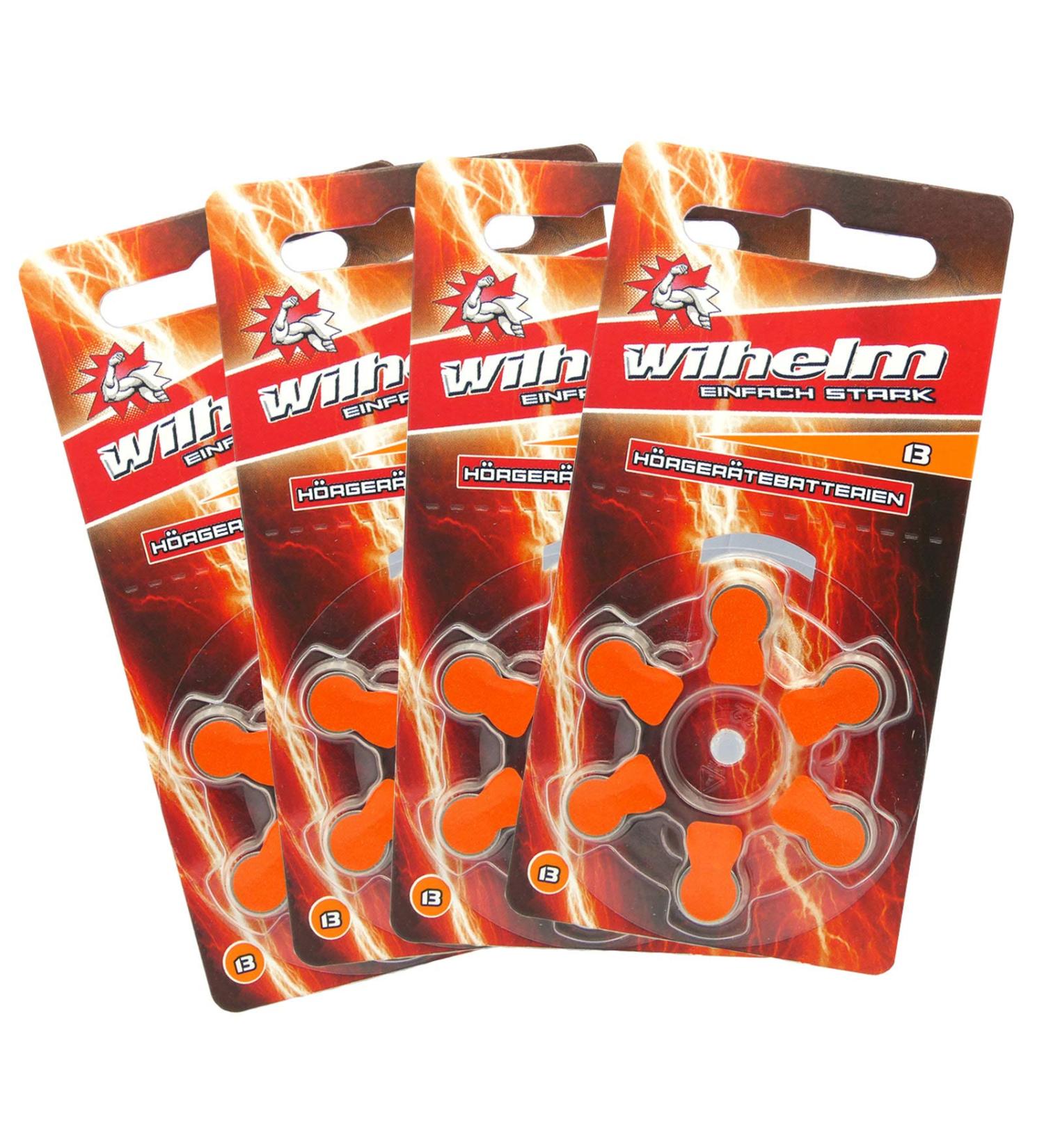 24 x WILHELM hearing aid batteries type 13 orange Hearing aid battery PR48 ZL2 1.4/1.45 V 24 batteries type 13 - orange