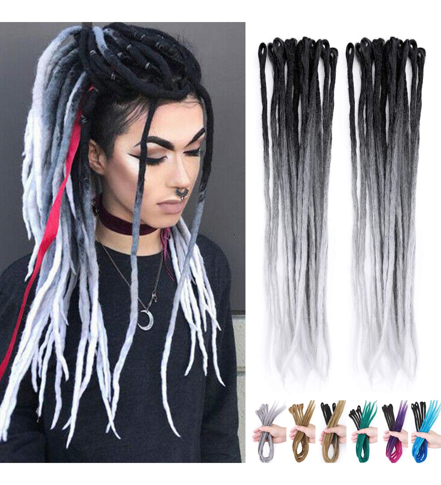 60.96cm Synthetic Hair Braids Extensions - 15pcs Hip-Hop Reggae Dreadlock Crochet Hair in Black Dark Gray & Silver Gray - Buy Online on GoSupps.com