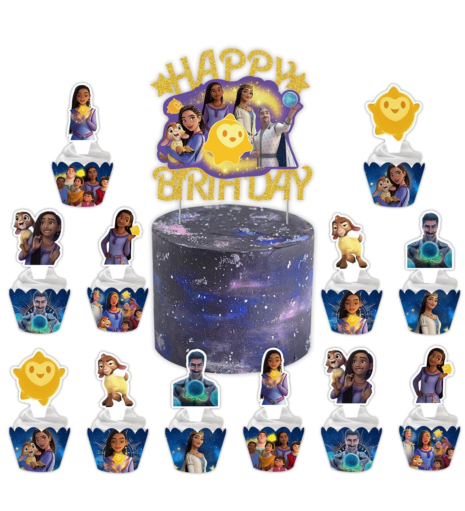 Wish Birthday Sparkling Cake Topper& Cupcake Topper Party Cake Decoration Picks (1pcs Cake/24pcs Cupcake Topper) - Buy Online on GoSupps.com