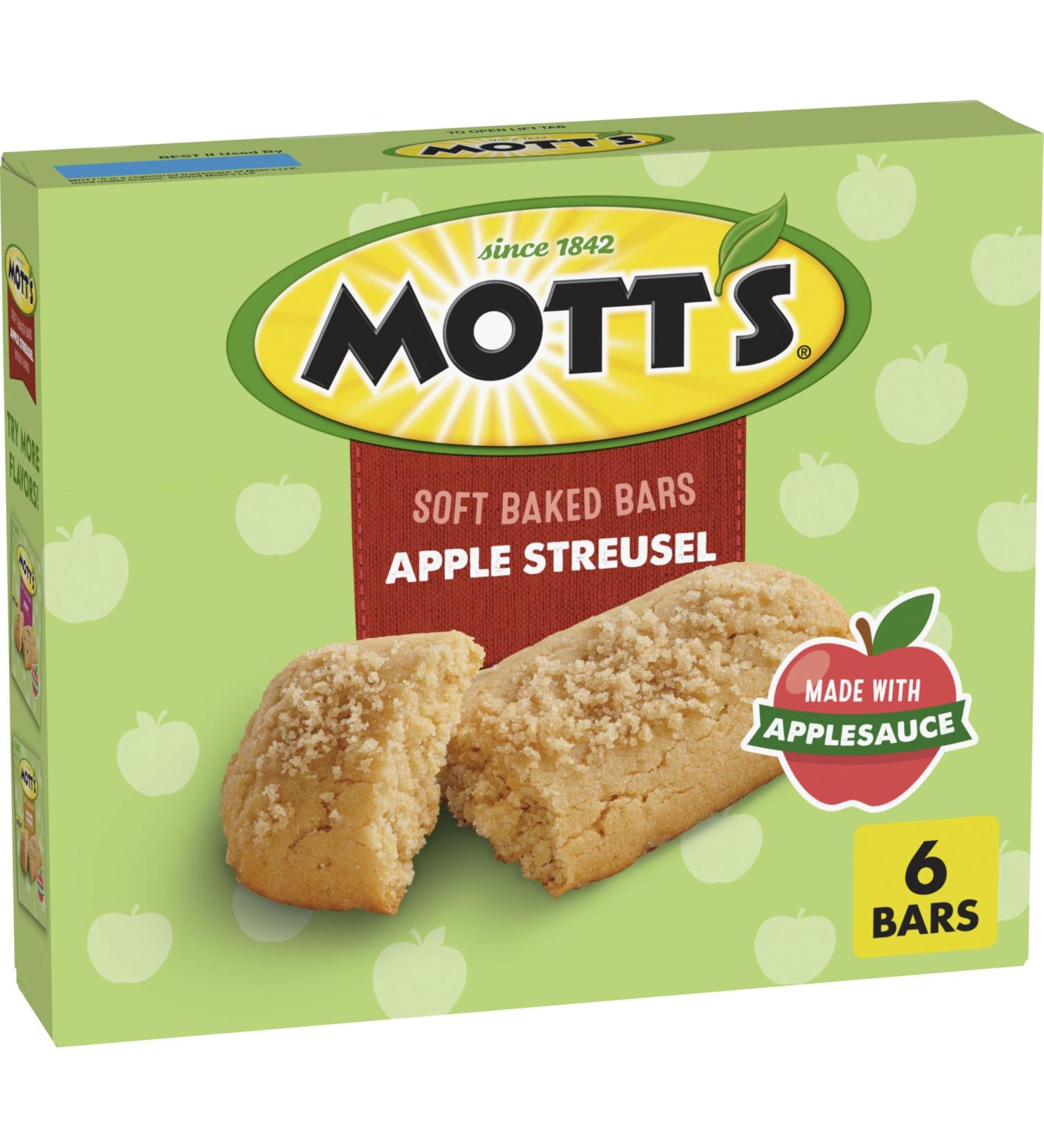 Mott's Soft Baked Bars Apple Streusel Made with Applesauce 6 Ct 5.76 oz Apple Streusel 5.76 oz. (6 bars per box) - Buy Online on GoSupps.com
