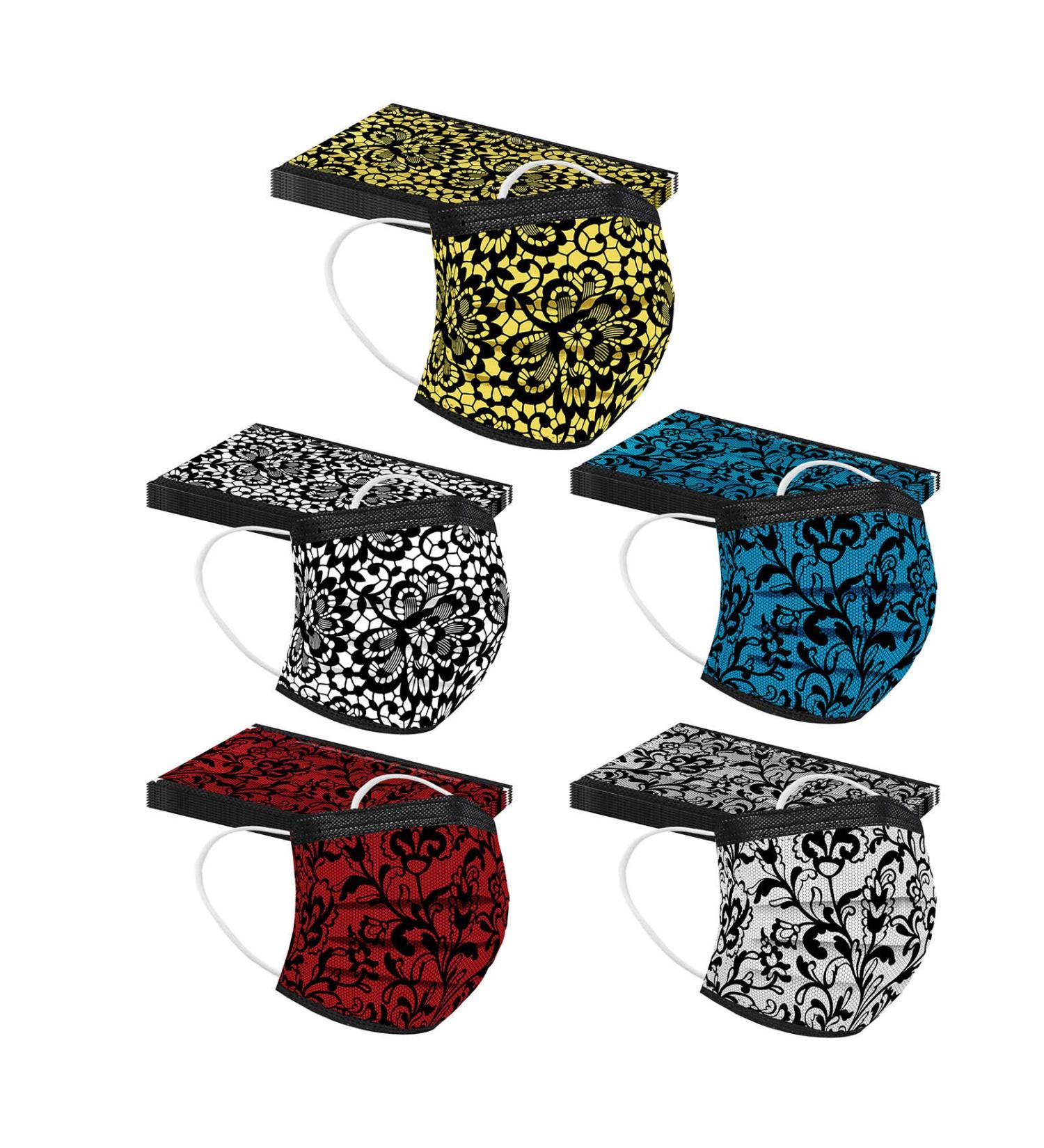 Goddess Accent 50 Pack Disposable Face_Mask Cute Floral Tie Dye Printed Protection for Adults Women - Buy Online on GoSupps.com