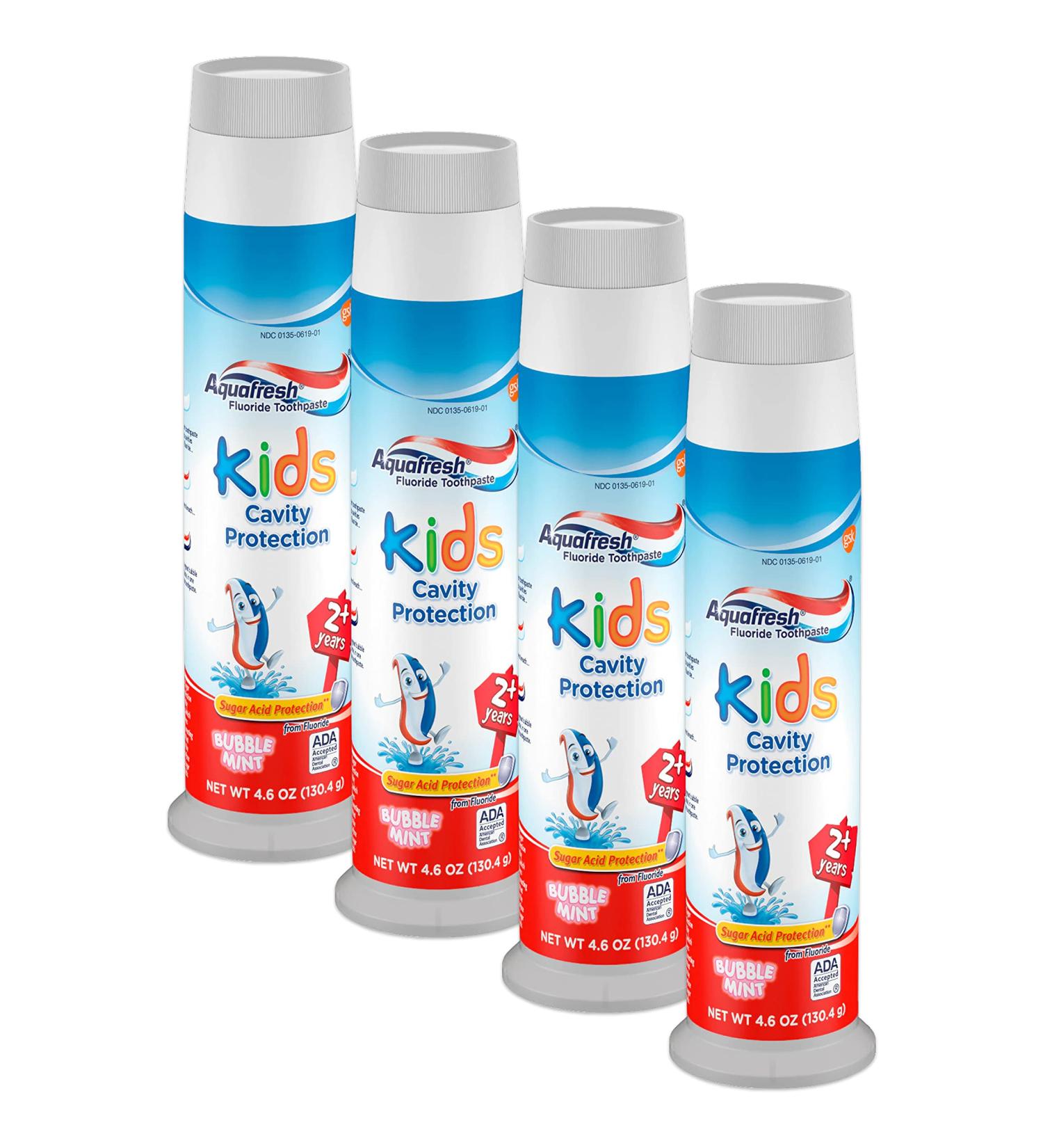 Aquafresh Kids Fluoride Toothpaste Bubble Mint Pump 4.6 oz - Pack of 4 - Buy Online on GoSupps.com