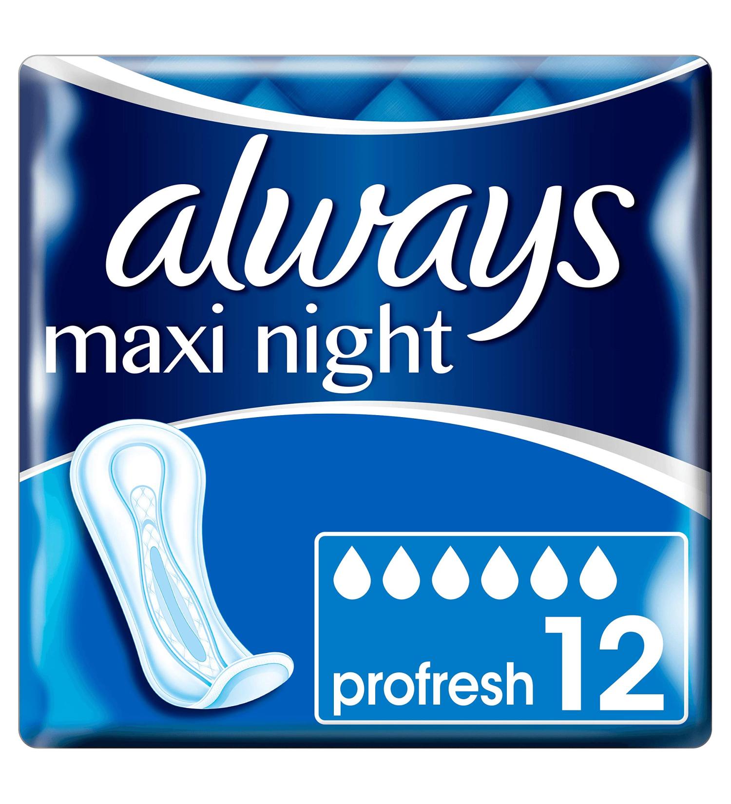 Always Maxi Night ProFresh Pads without Wings - 12 Pack | Ultimate Comfort for Overnight Protection | International Shipping Available - Buy Online on GoSupps.com
