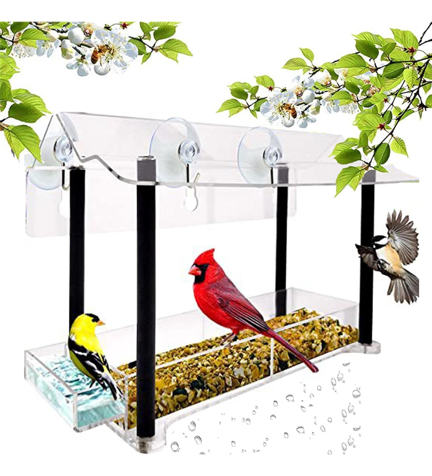 FGXY Window Bird Feeder, Birds House Balcony for Outdoor with Strong Suction Cups Drinking Water Sink Bird Watching Clear Bird Feeder for Window for Wild Bird Small Bird - Buy Online on GoSupps.com