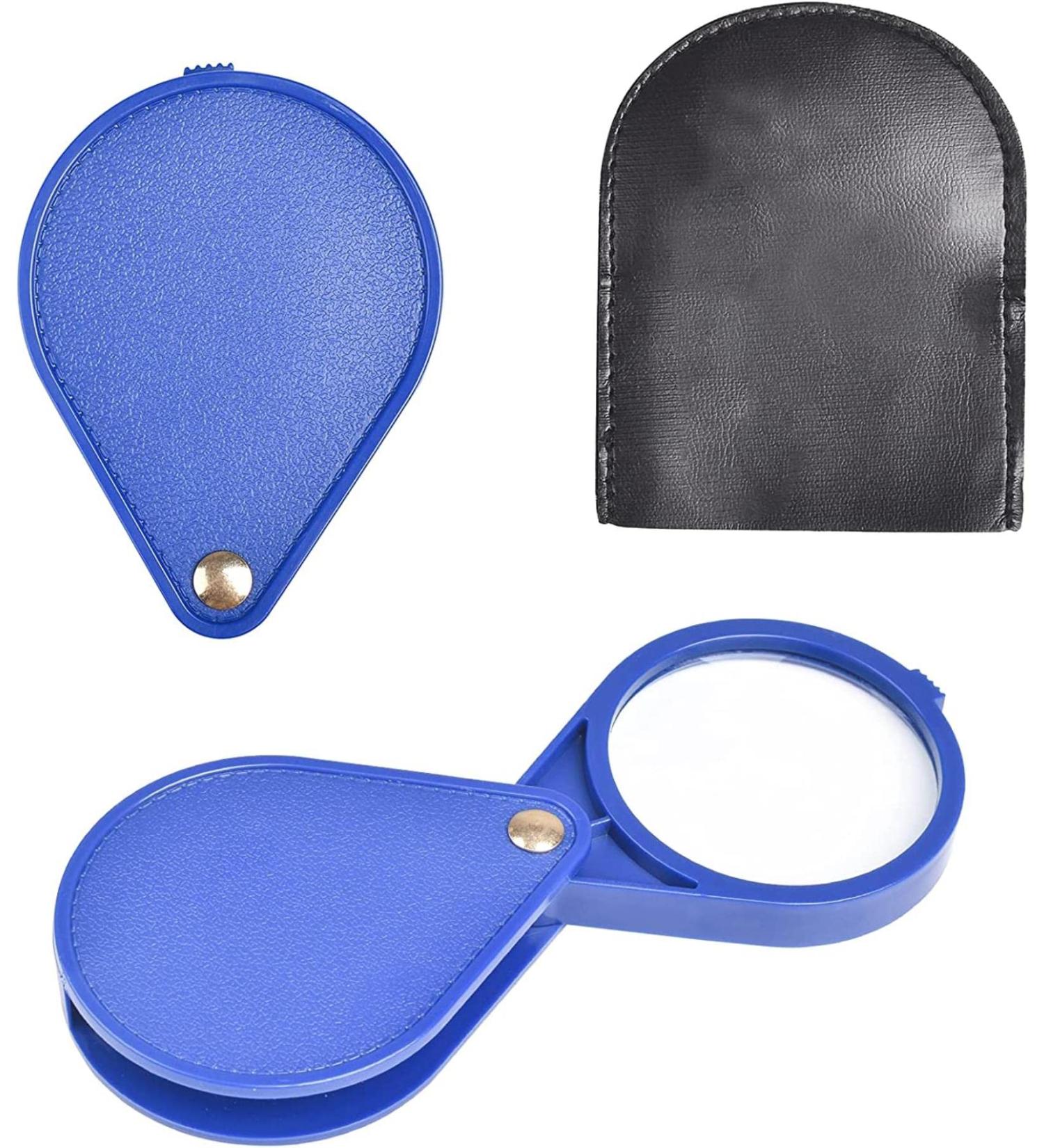 Reading Magnifying Glasses - Folding Pocket Magnifier with Rotating Leather Case for Maps & Antiques - Blue - Buy Online on GoSupps.com