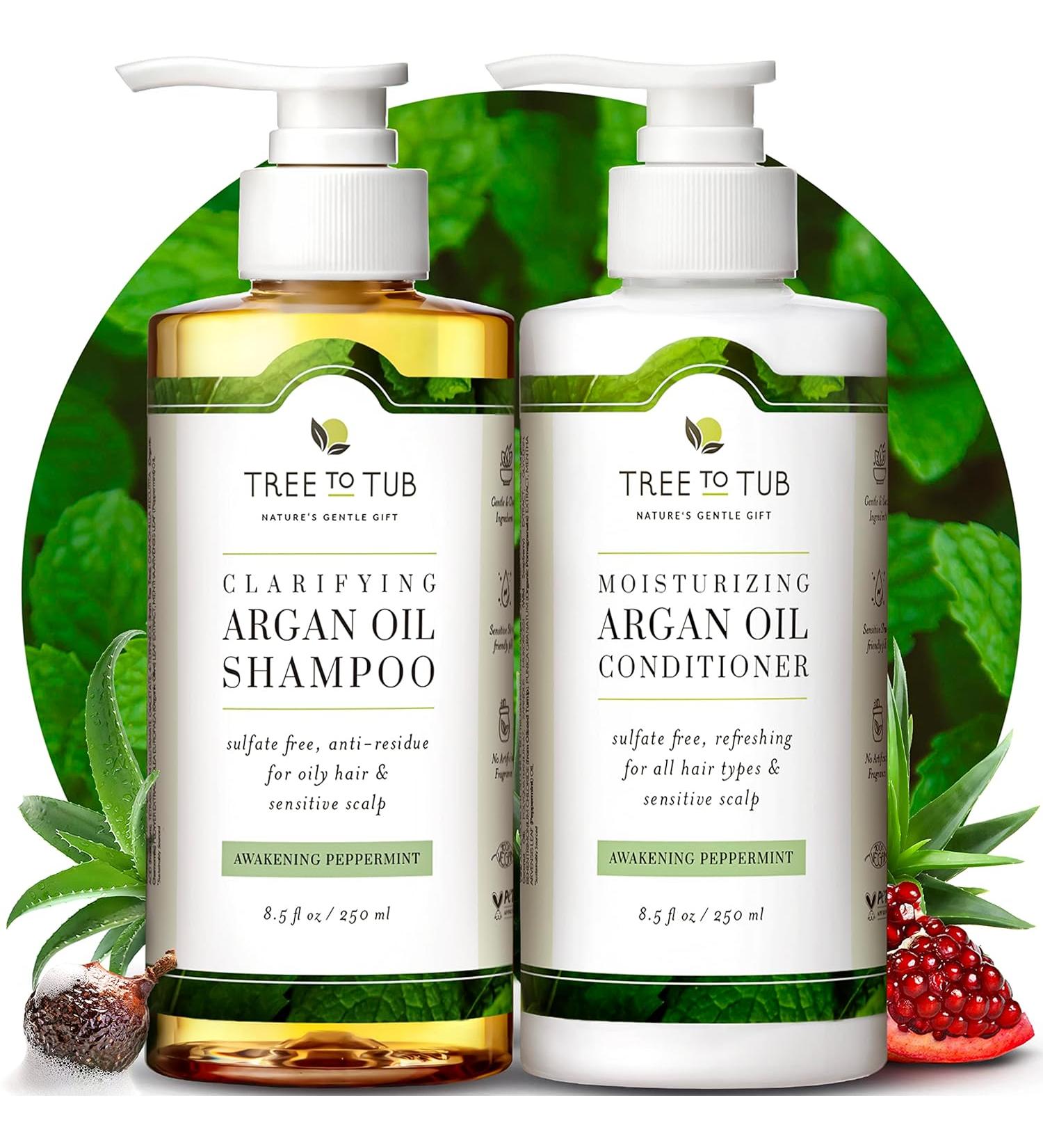 Tree To Tub Sulfate Free Shampoo & Conditioner Set for Oily Hair, Frizz & Sensitive Scalp - Hydrating Argan Oil, Organic Coconut Oil, All Natural Peppermint - Women & Men - Buy Online on GoSupps.com